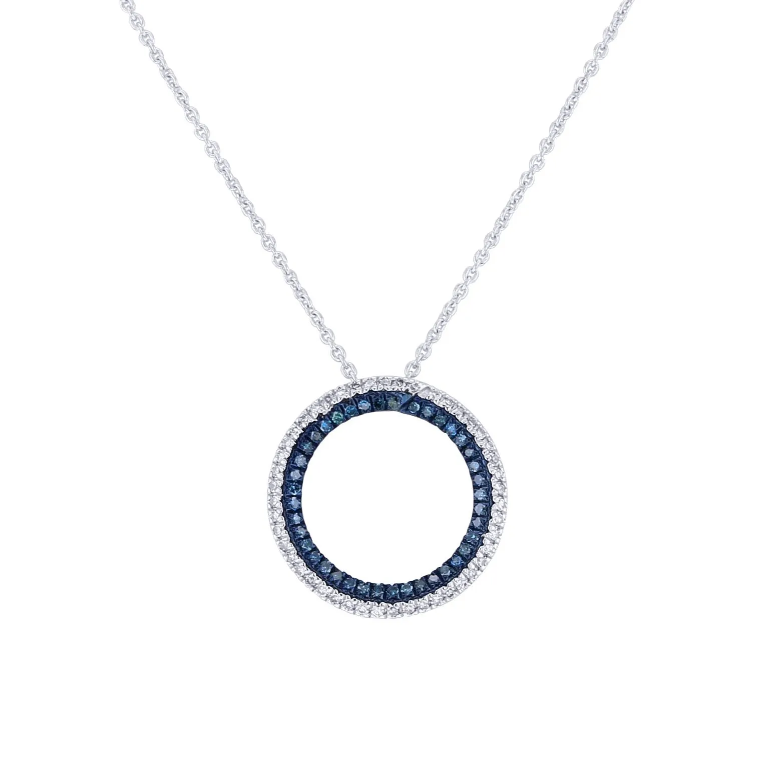 Silver Enchanting Circle Blue and White Diamond Necklace