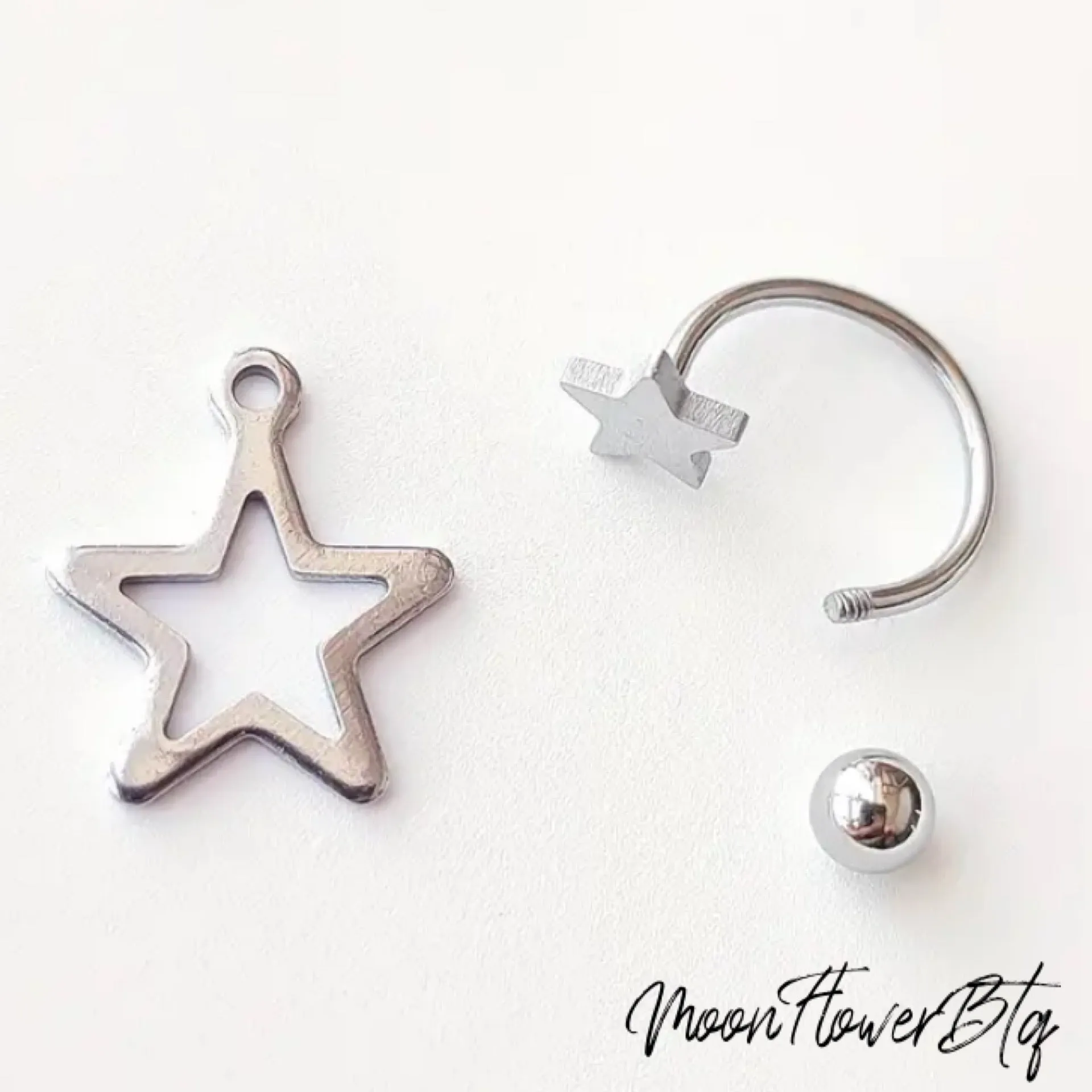 Silver Star Half Hoop Barbell Earrings