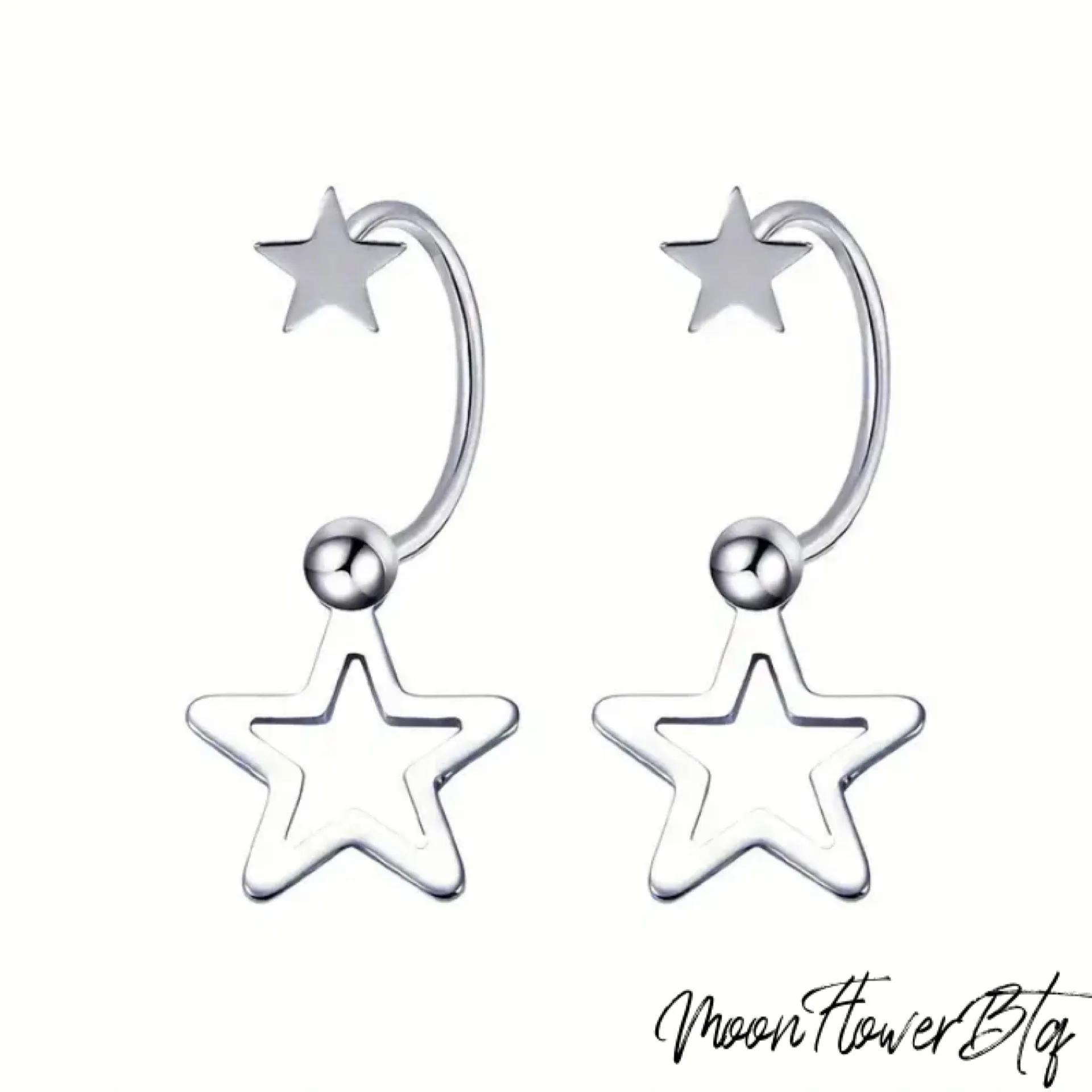 Silver Star Half Hoop Barbell Earrings