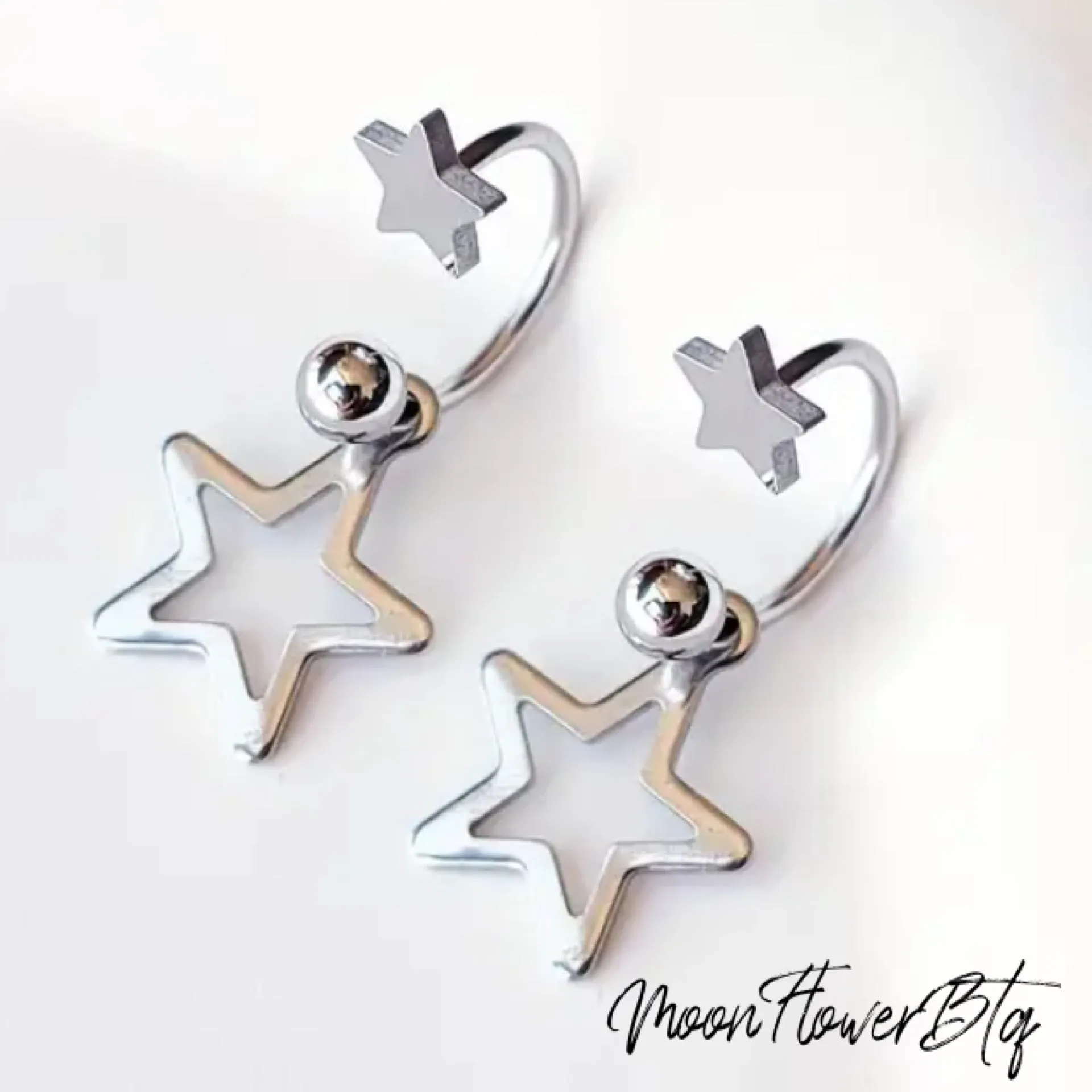 Silver Star Half Hoop Barbell Earrings