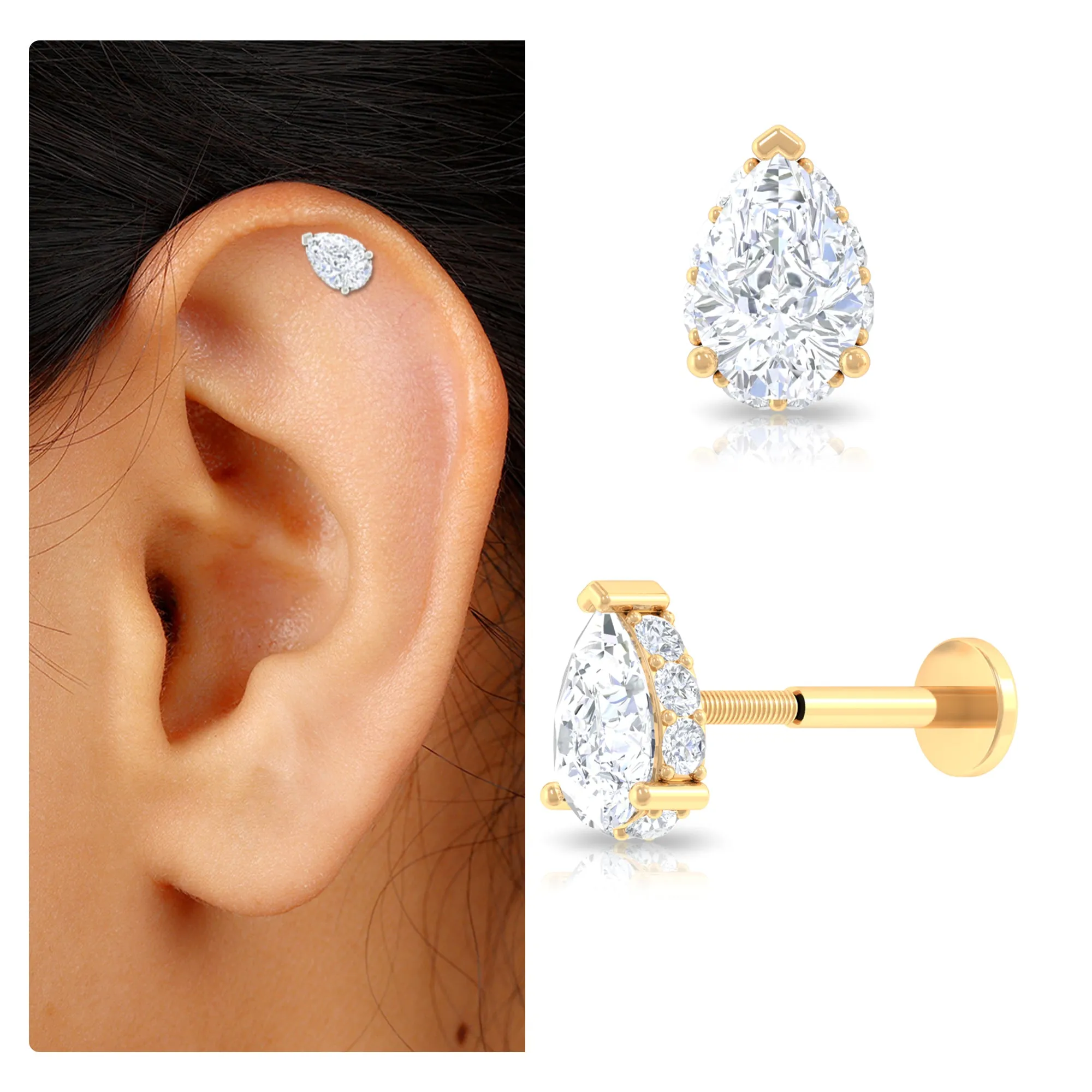 Solitaire Diamond Teardrop Tragus Earring