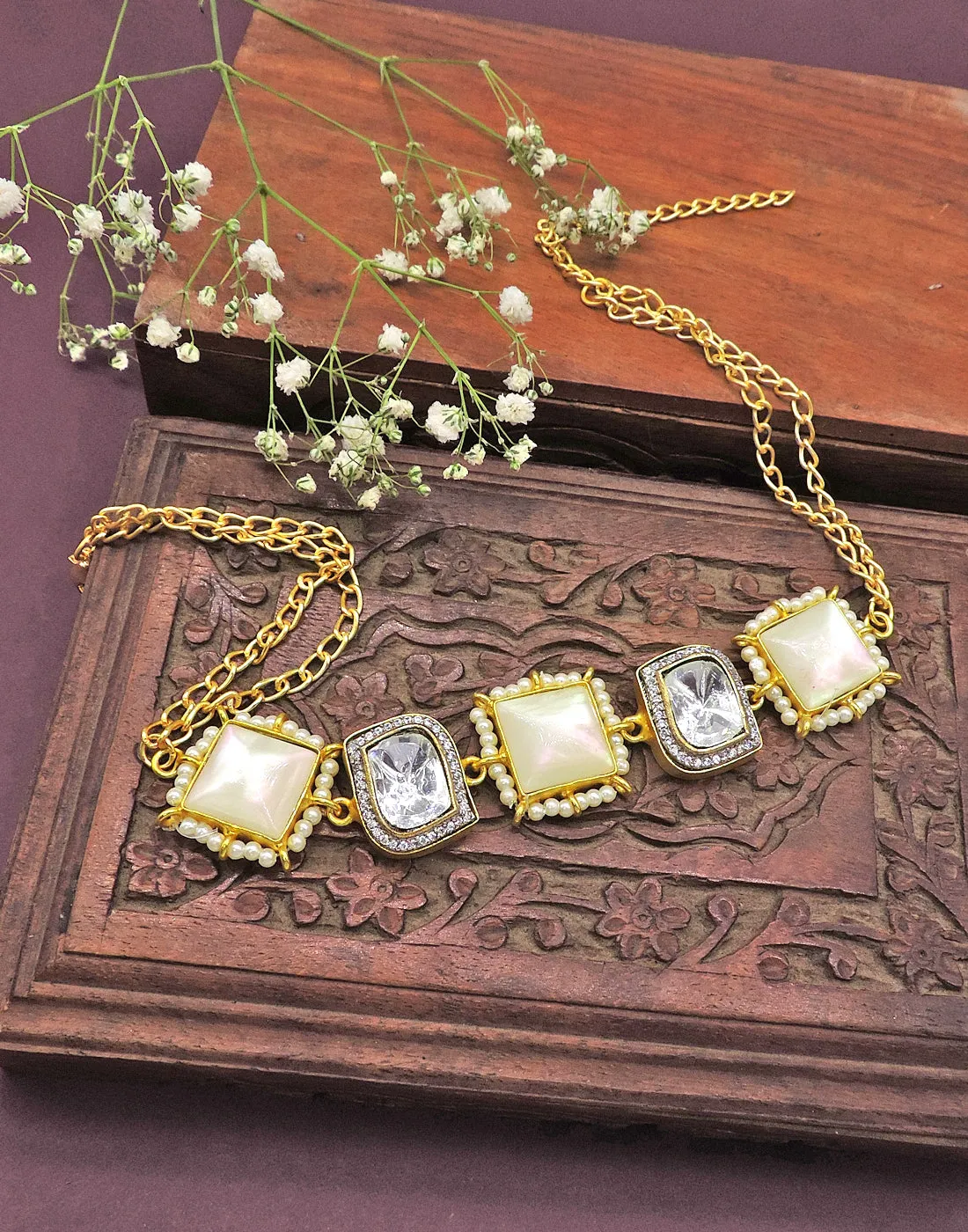 Square Crystal & Shell Necklace