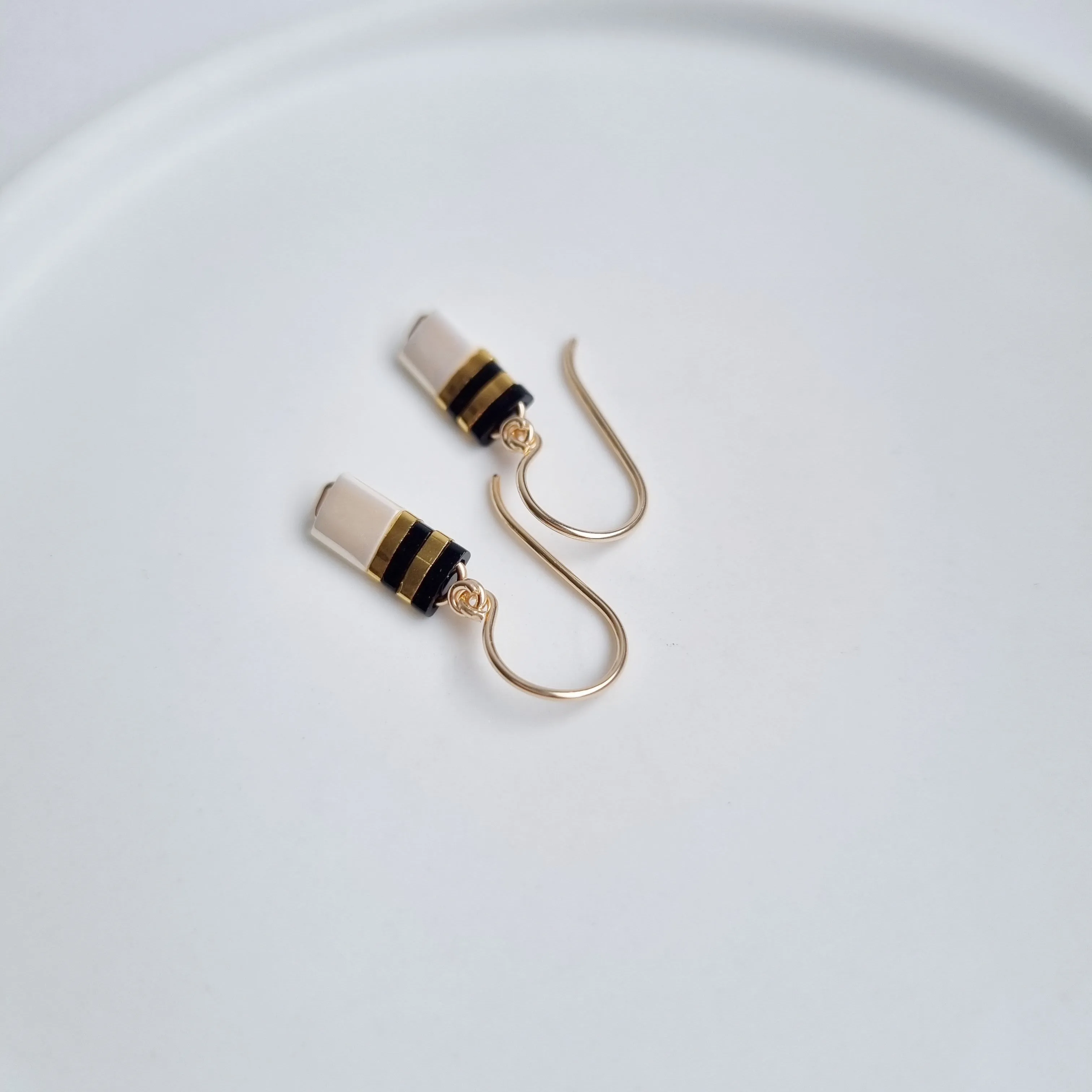 STAK Baby Earrings (Ivory & Black) / Japanese Beads | 14k Gold-filled