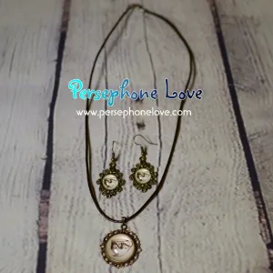 Steampunk glass cabochon necklace earring bracelet set-1227