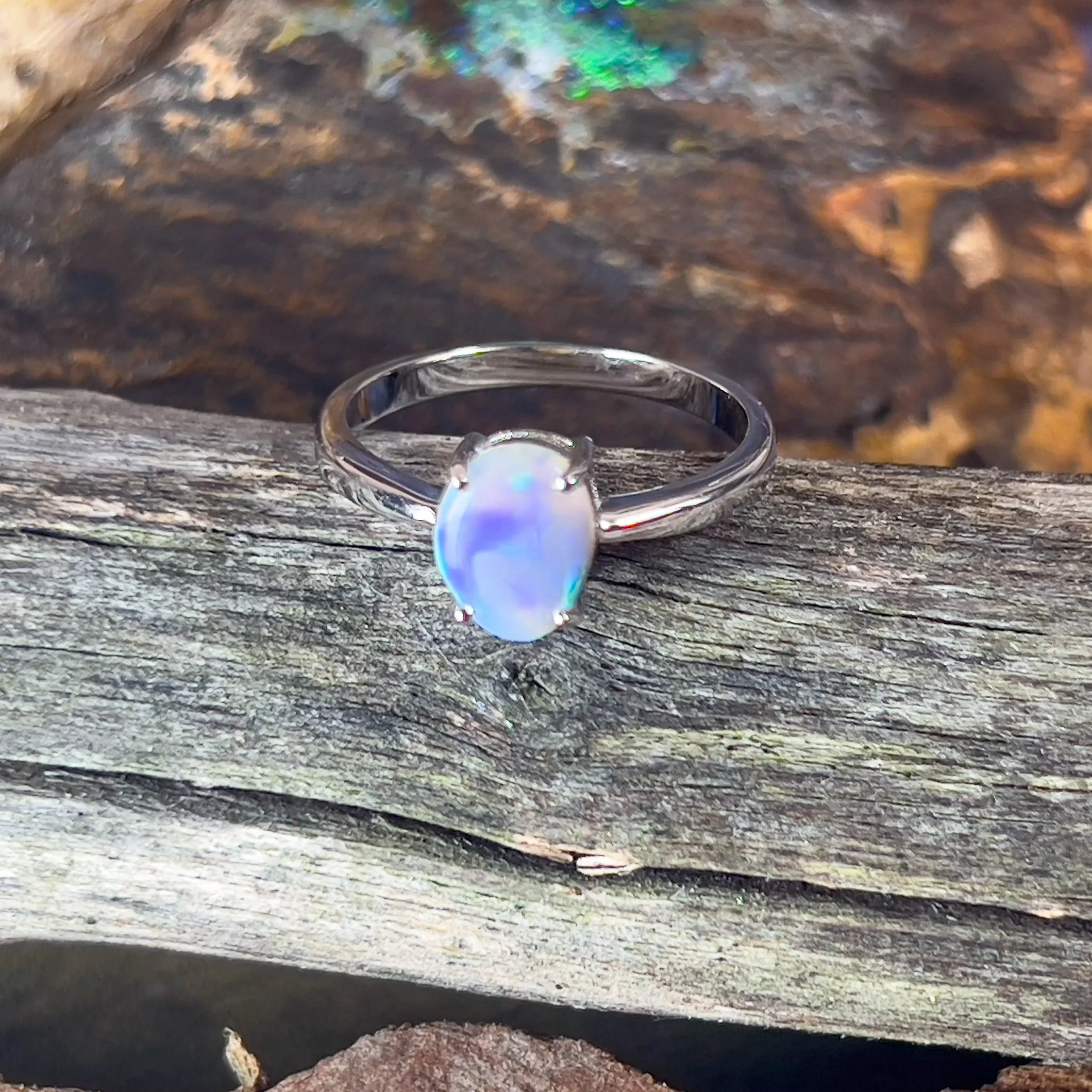 Sterling Silver 8.7x6.6mm Black Opal solitaire ring