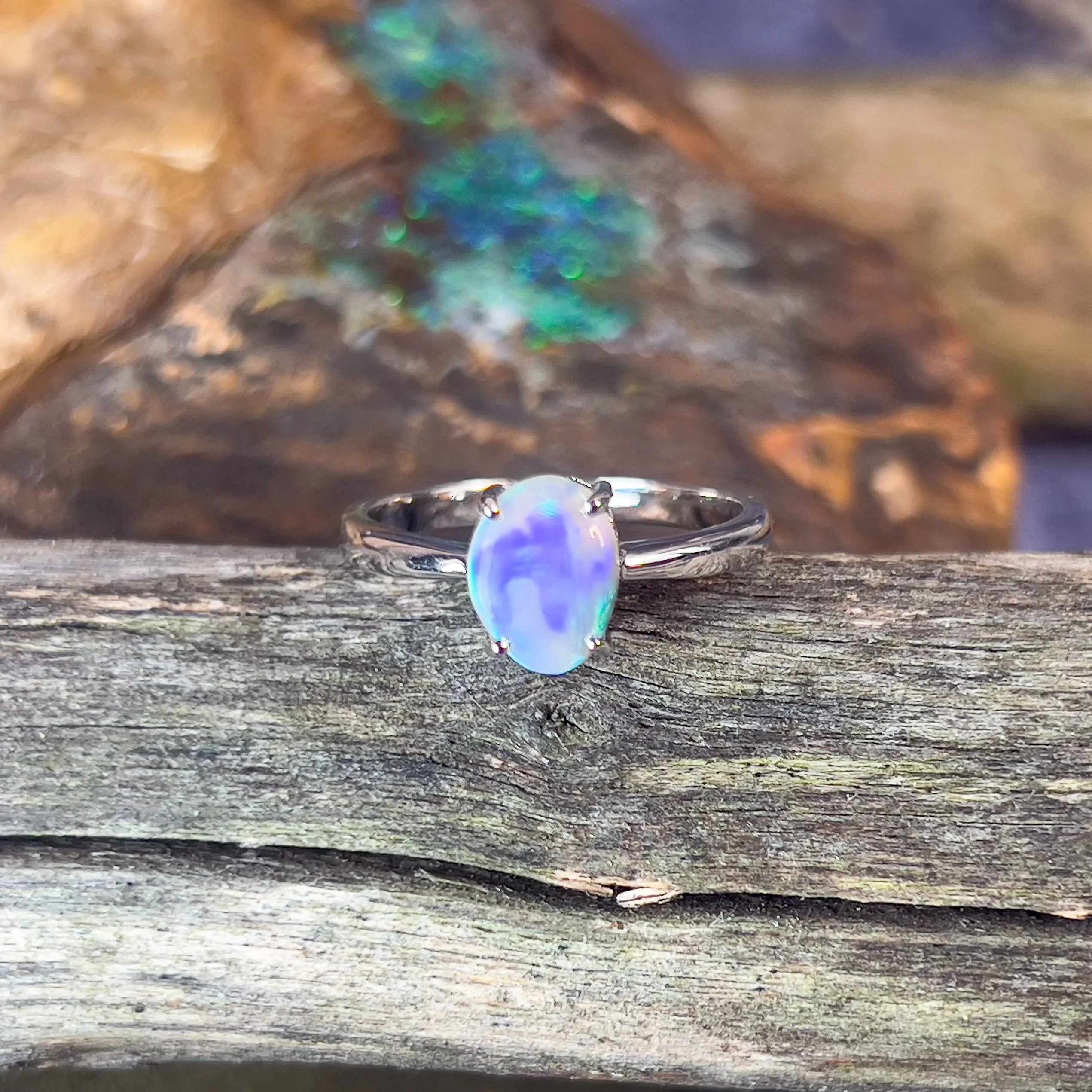 Sterling Silver 8.7x6.6mm Black Opal solitaire ring