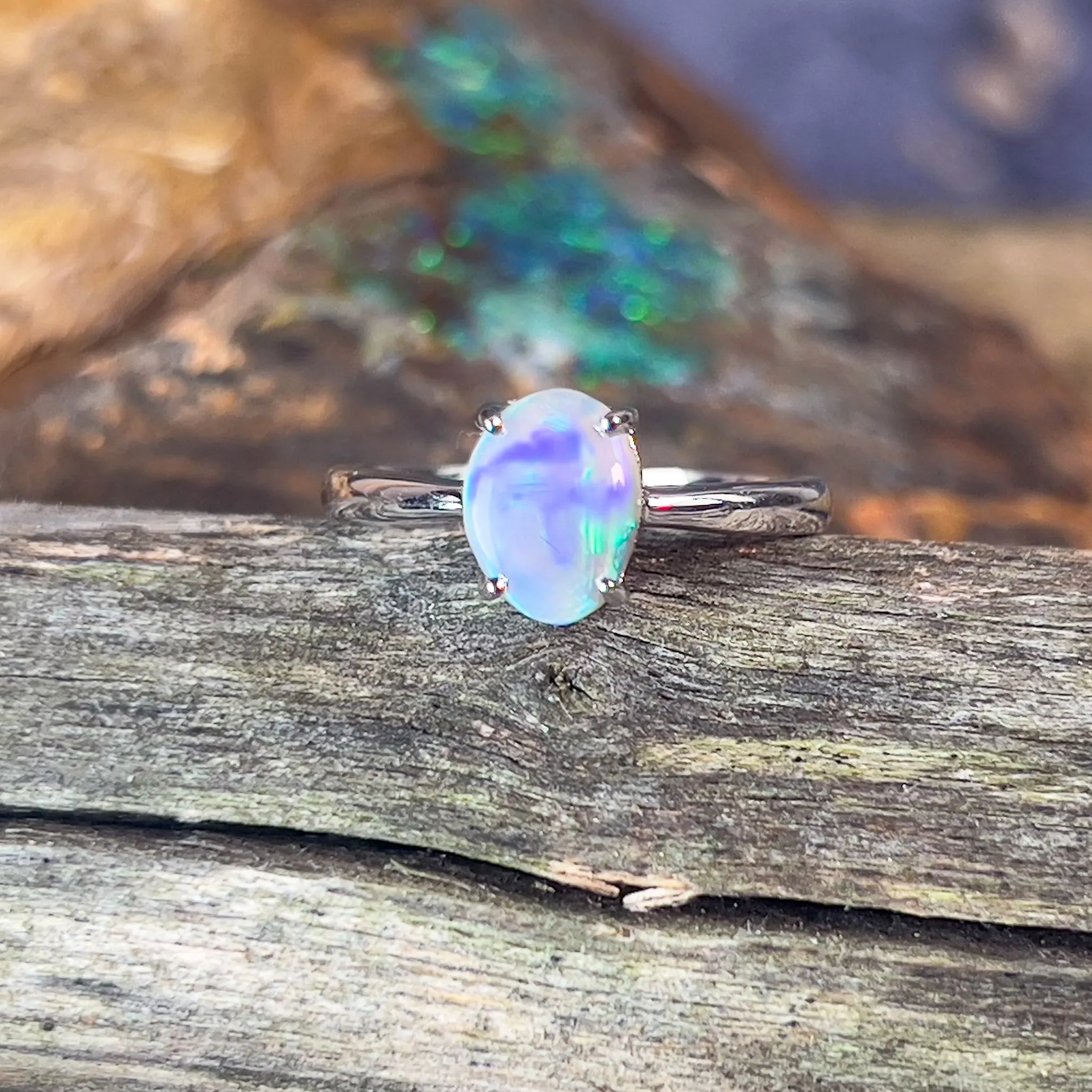 Sterling Silver 8.7x6.6mm Black Opal solitaire ring