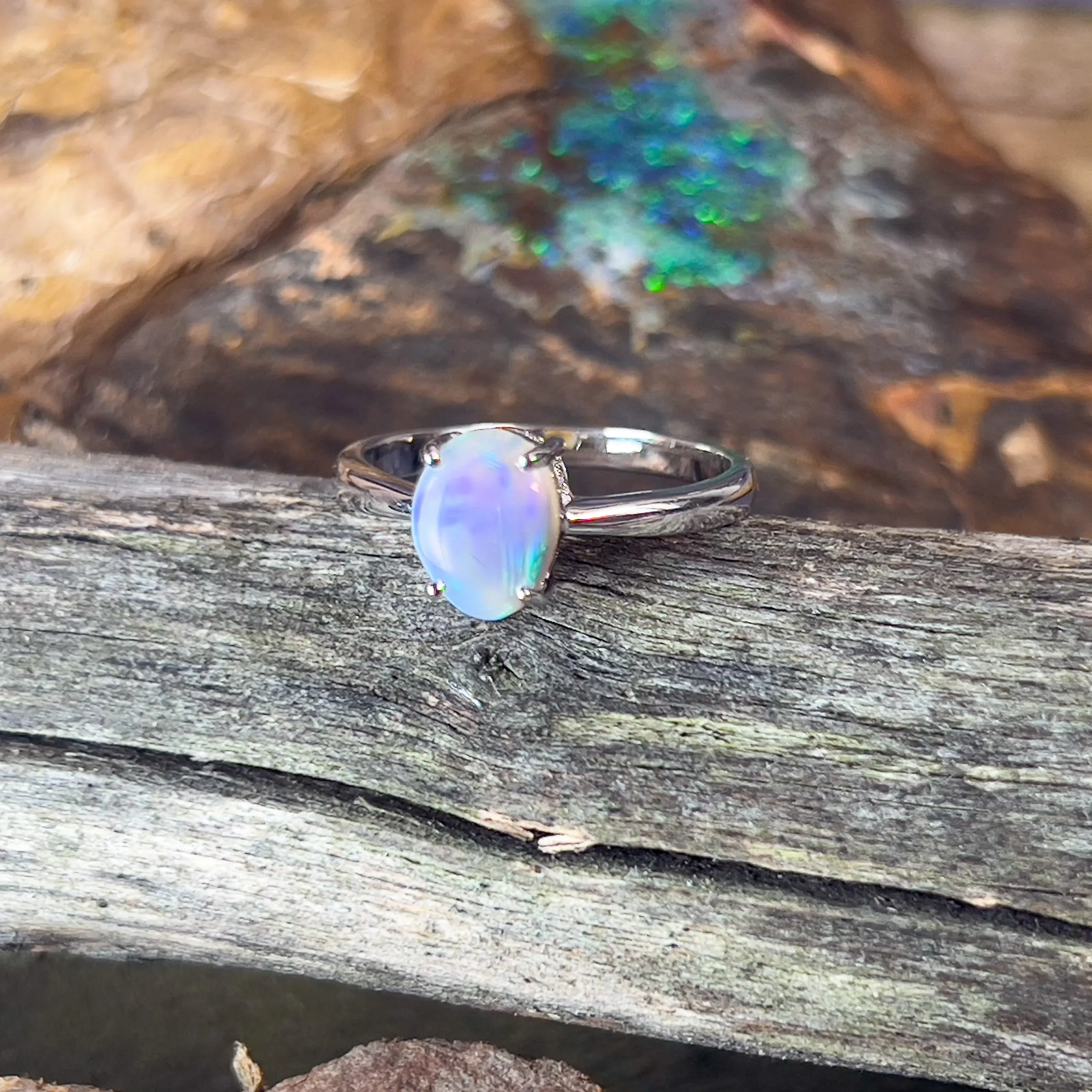 Sterling Silver 8.7x6.6mm Black Opal solitaire ring