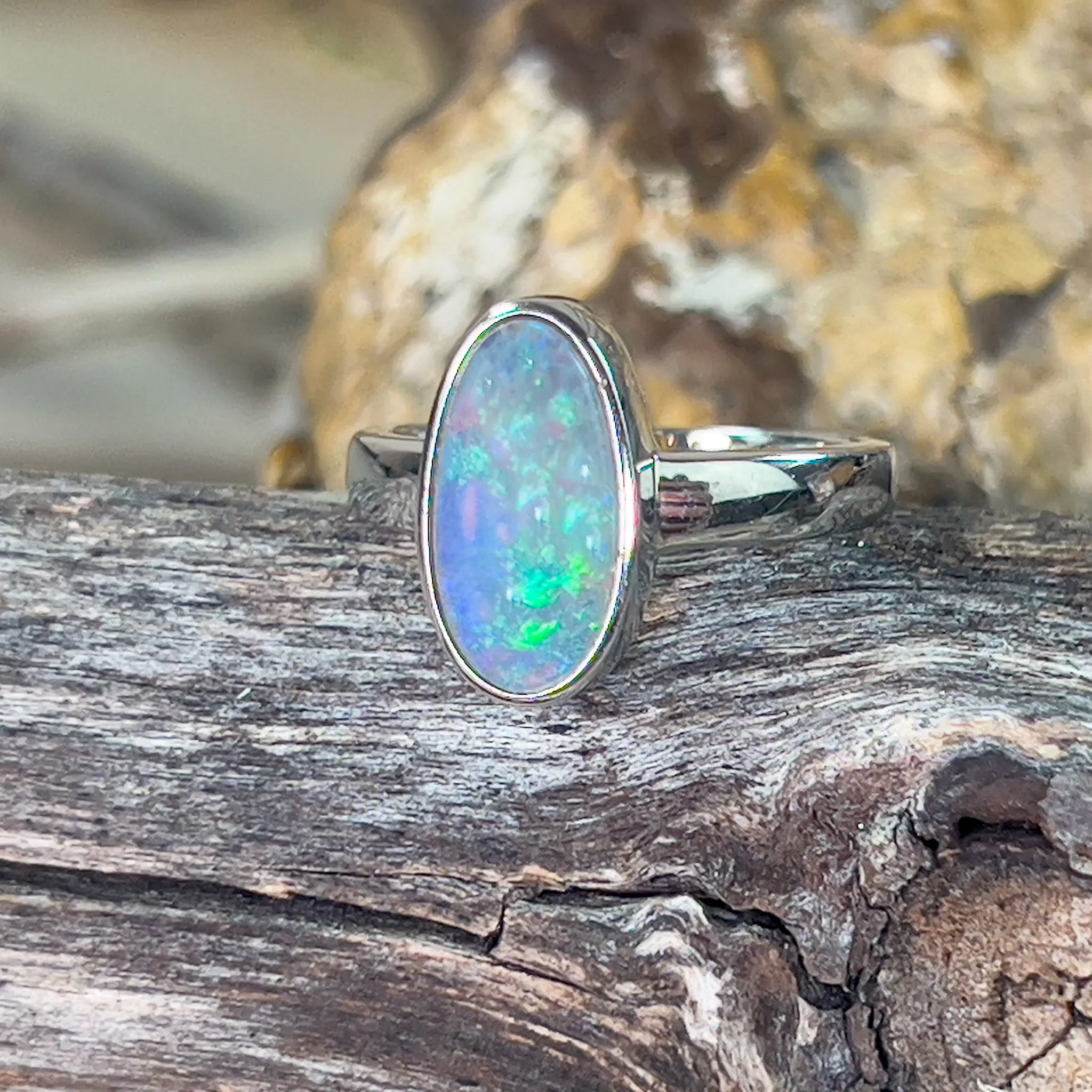 Sterling Silver bezel oval black opal 2.88ct ring