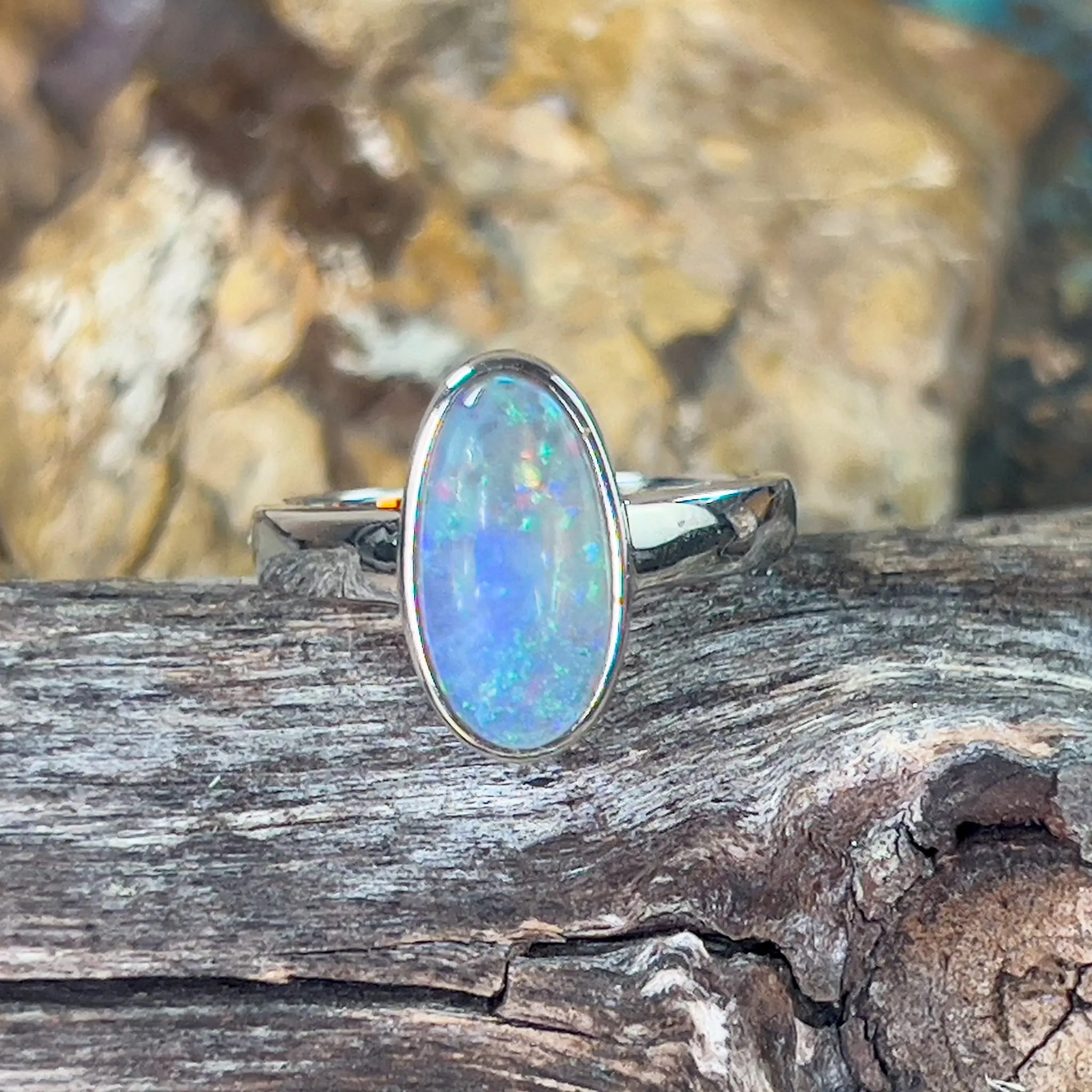 Sterling Silver bezel oval black opal 2.88ct ring