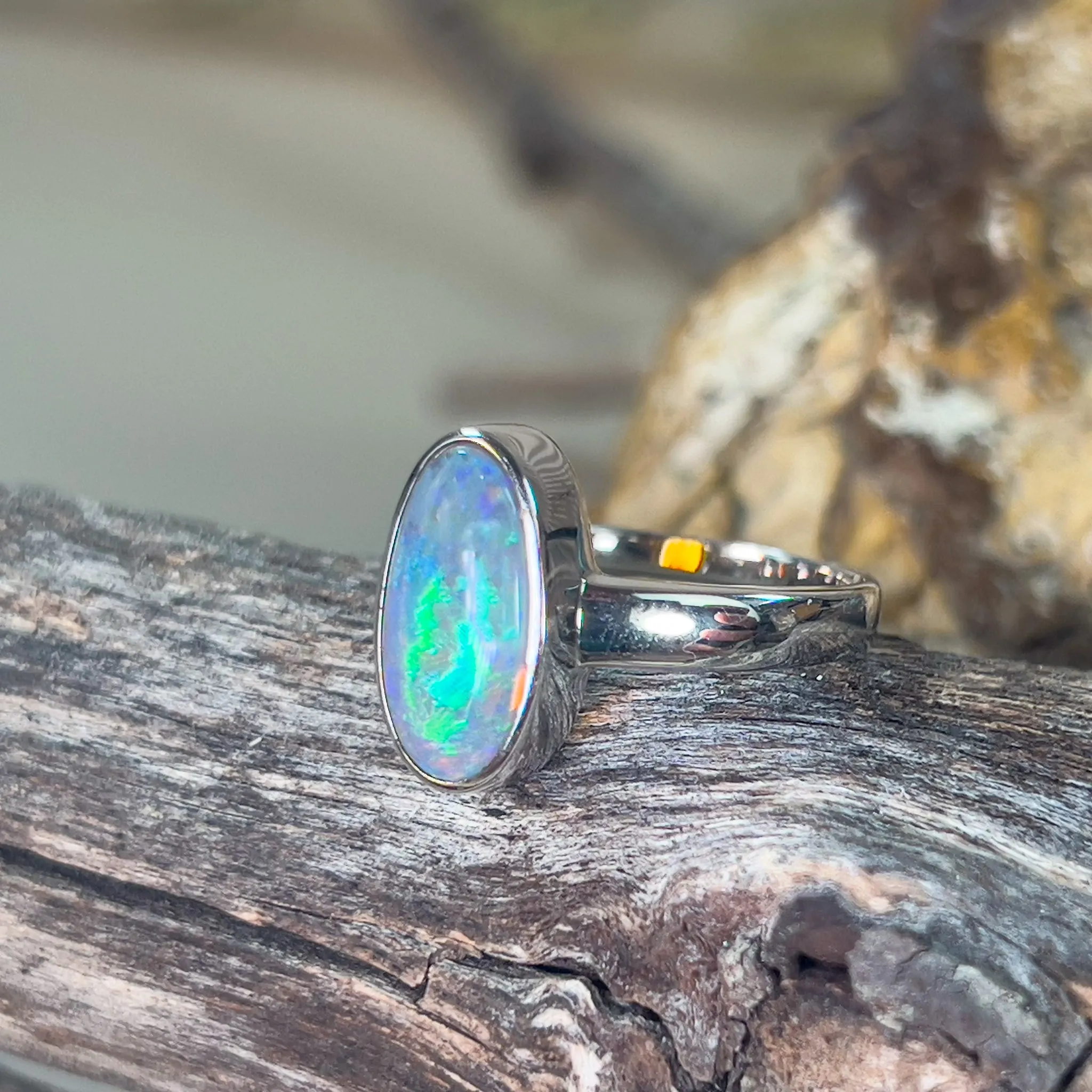 Sterling Silver bezel oval black opal 2.88ct ring