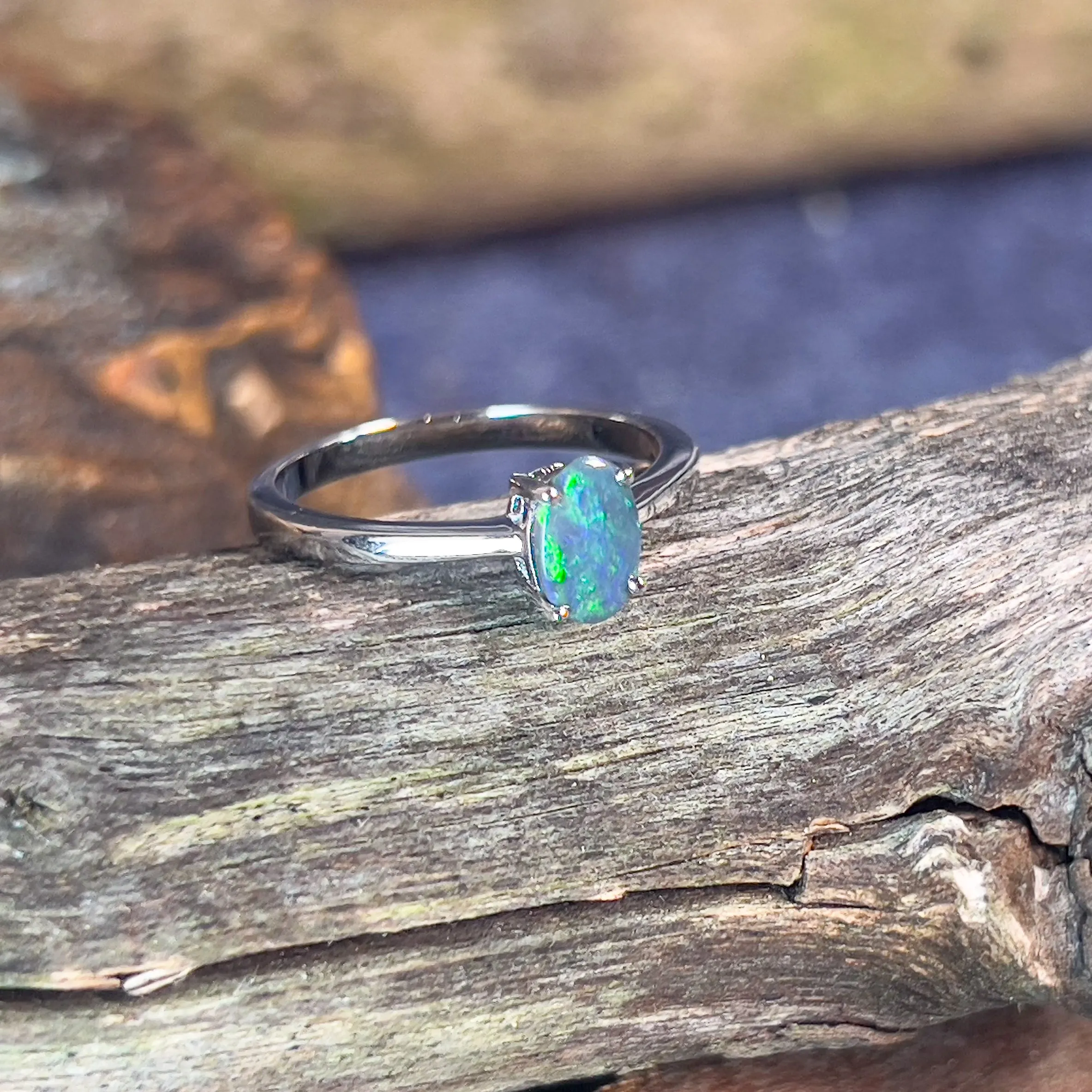 Sterling Silver Black Opal ring 7.1x4.9mm