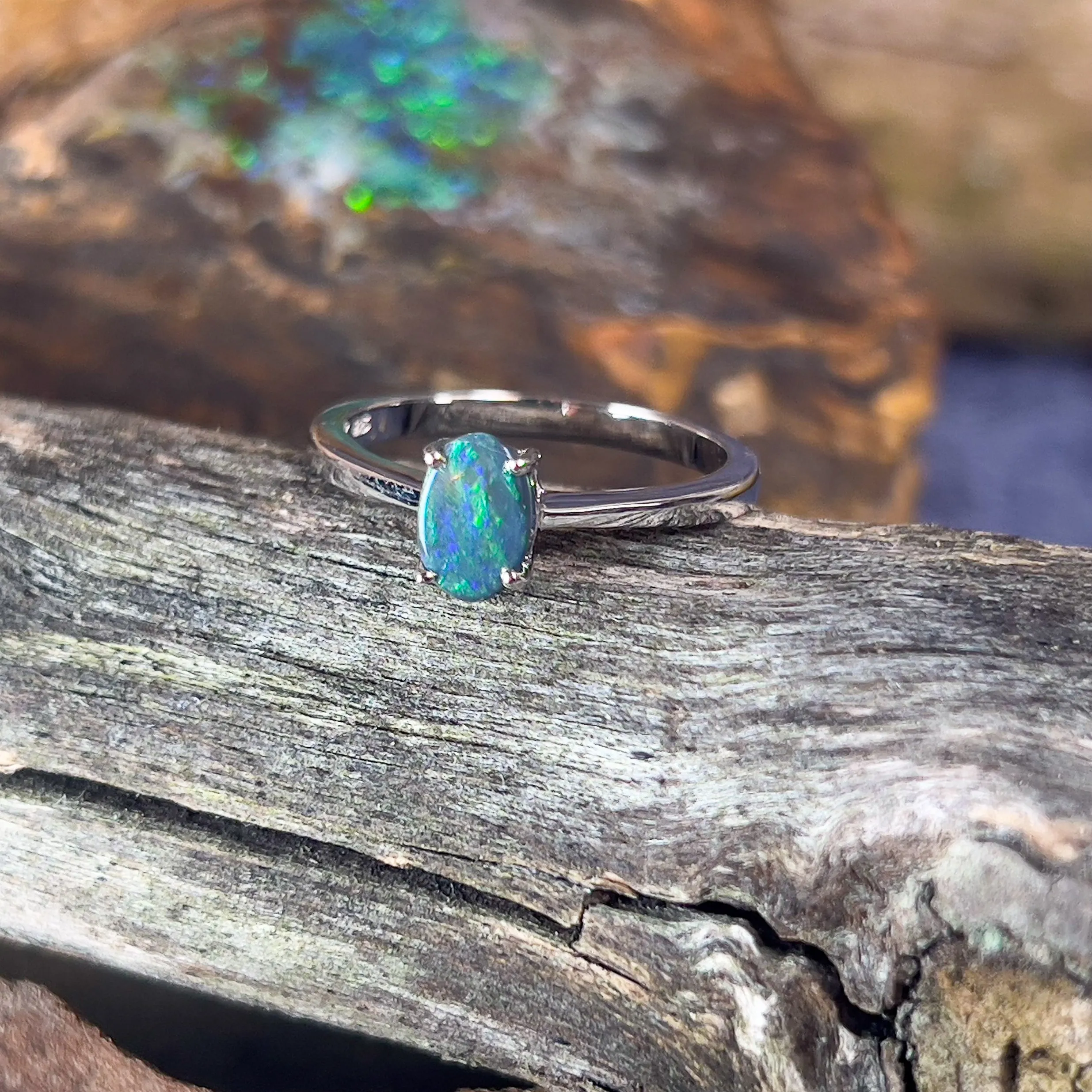 Sterling Silver Black Opal ring 7.1x4.9mm