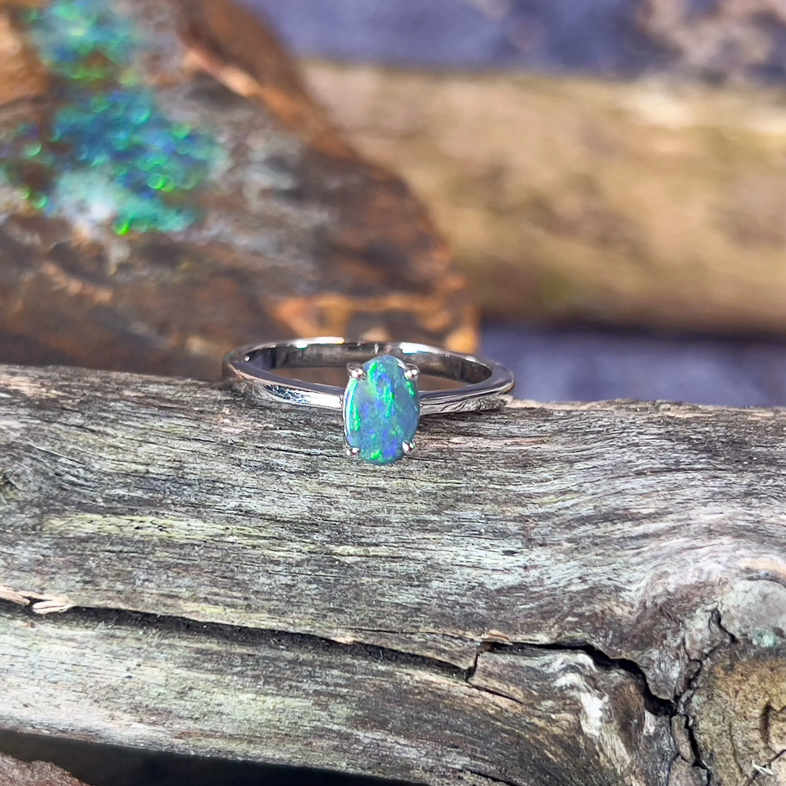 Sterling Silver Black Opal ring 7.1x4.9mm