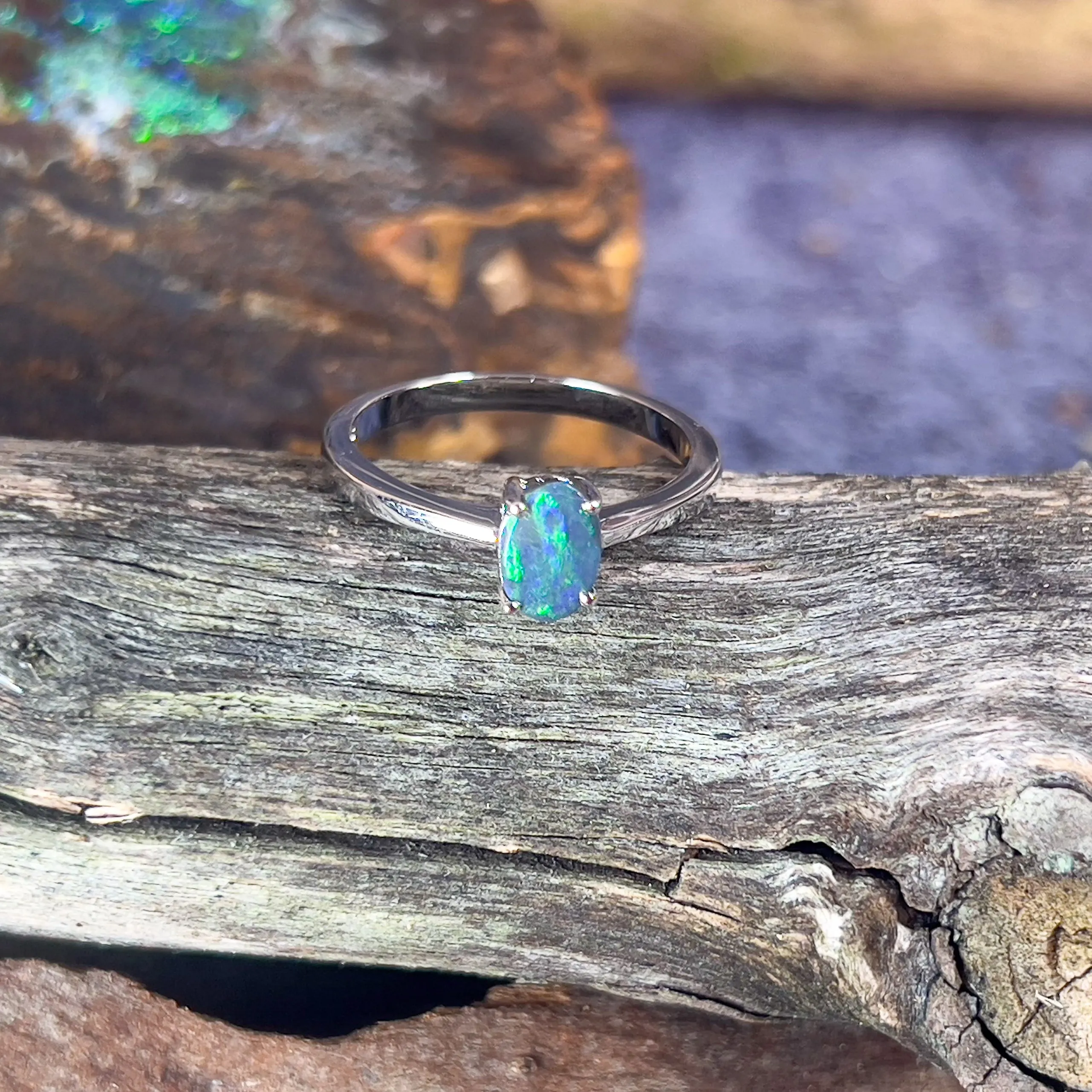 Sterling Silver Black Opal ring 7.1x4.9mm