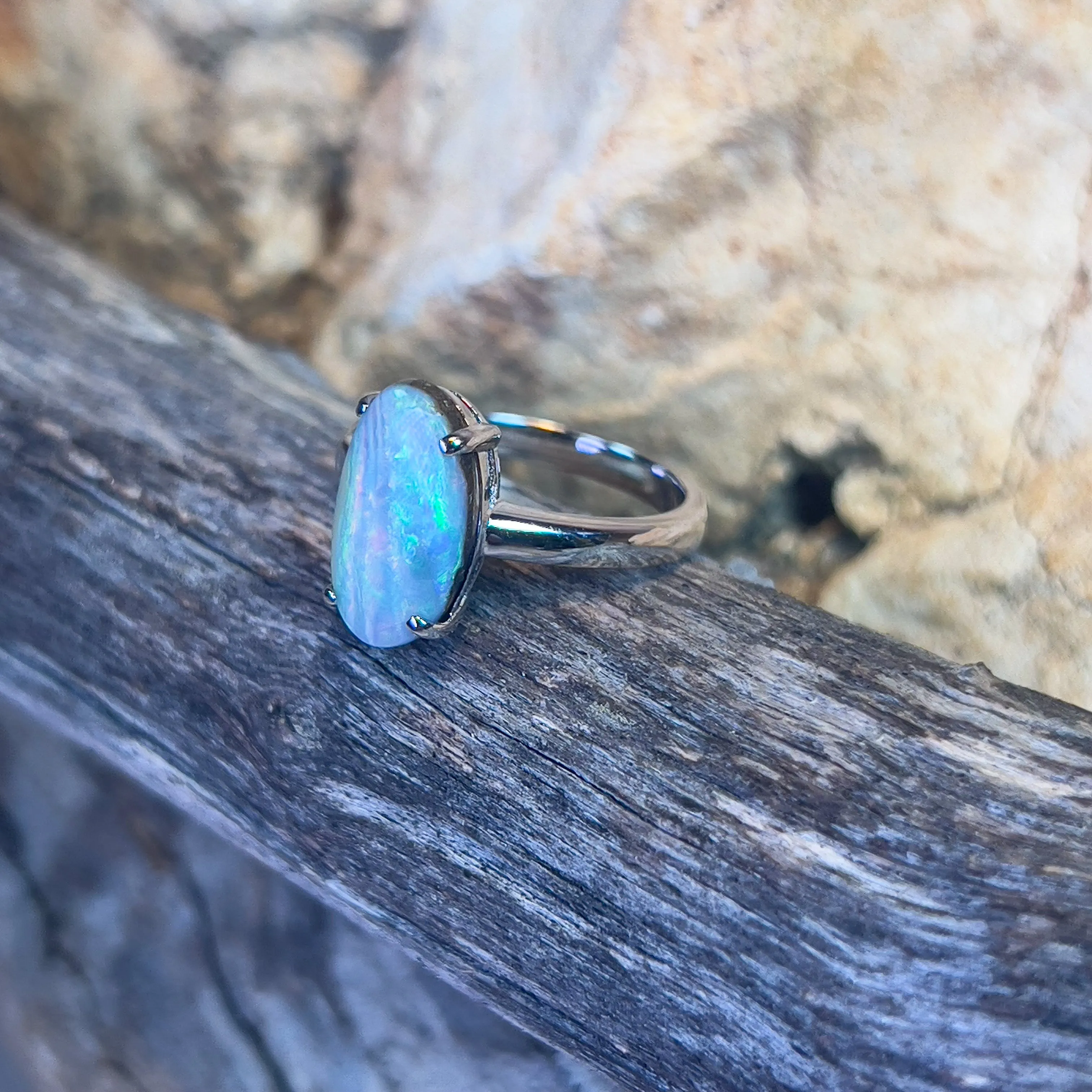 Sterling Silver Boulder Opal 2.9ct Oval claw set ring