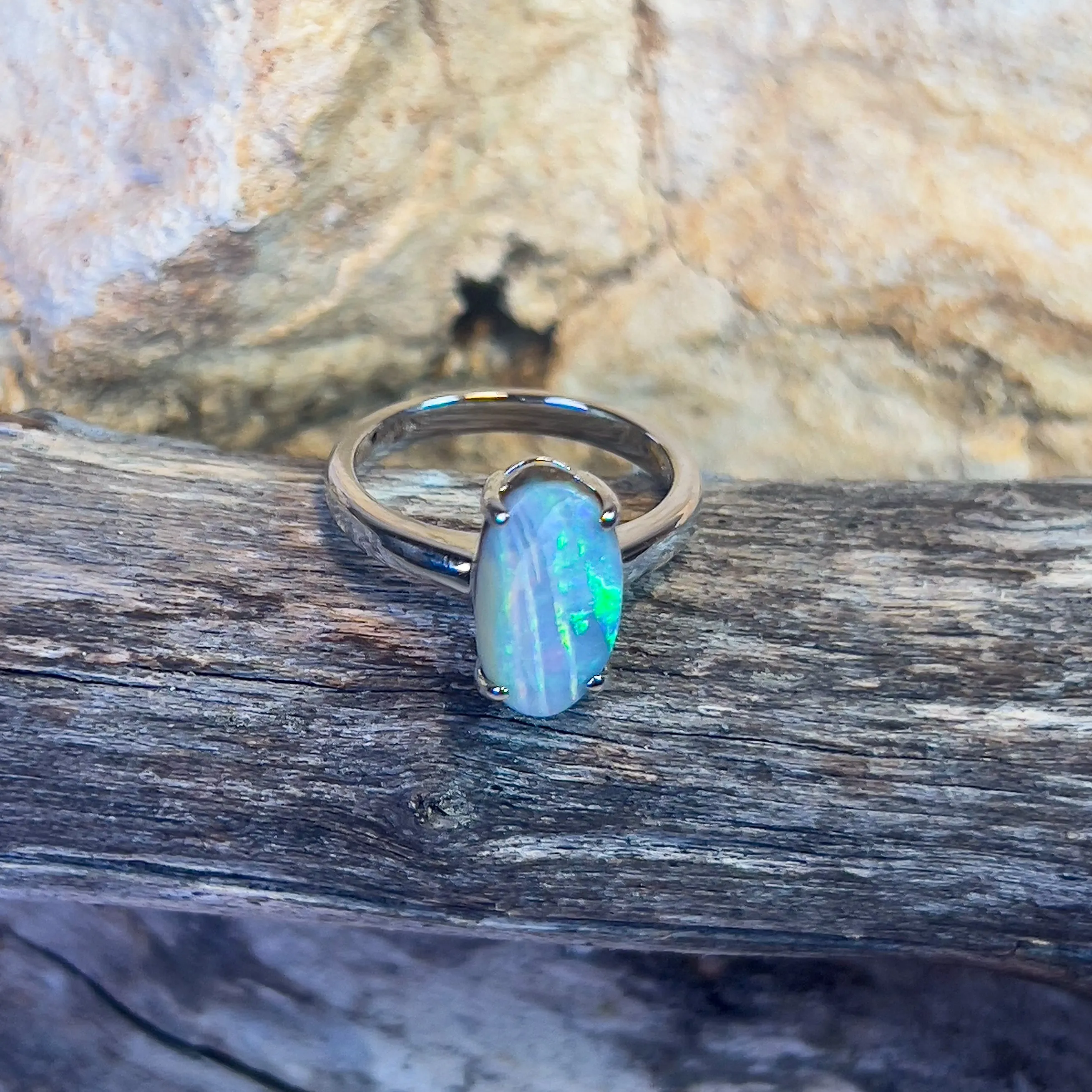 Sterling Silver Boulder Opal 2.9ct Oval claw set ring