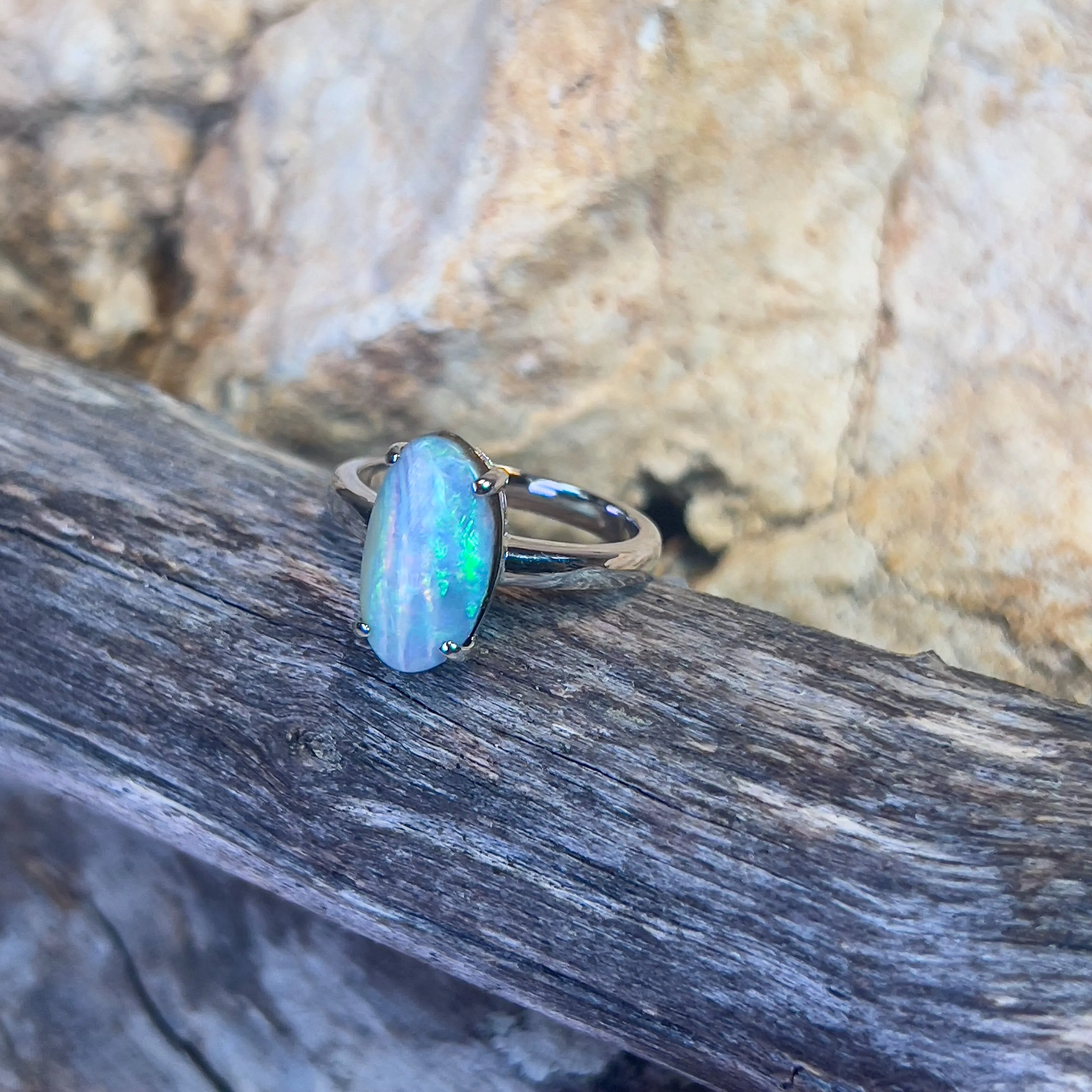 Sterling Silver Boulder Opal 2.9ct Oval claw set ring