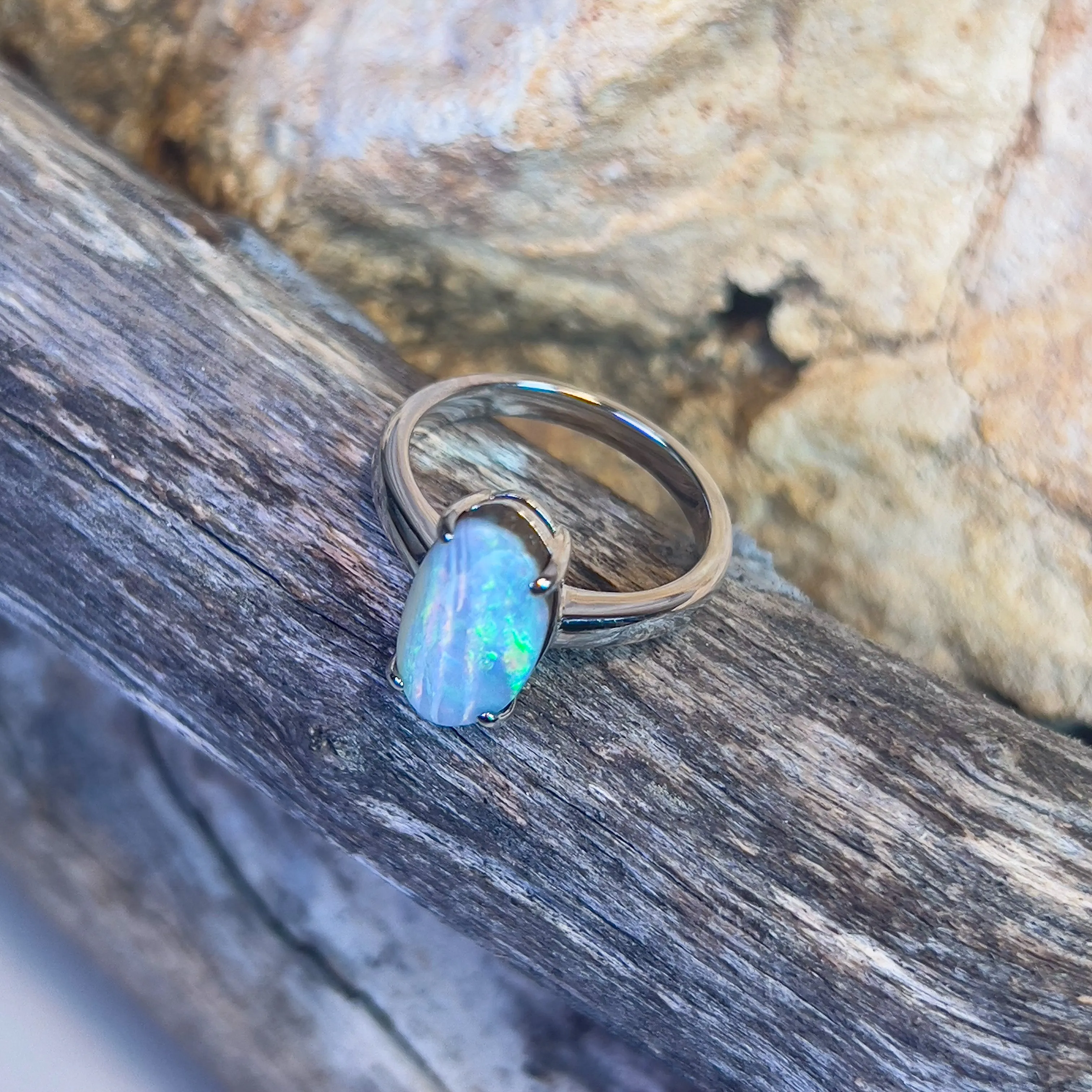 Sterling Silver Boulder Opal 2.9ct Oval claw set ring