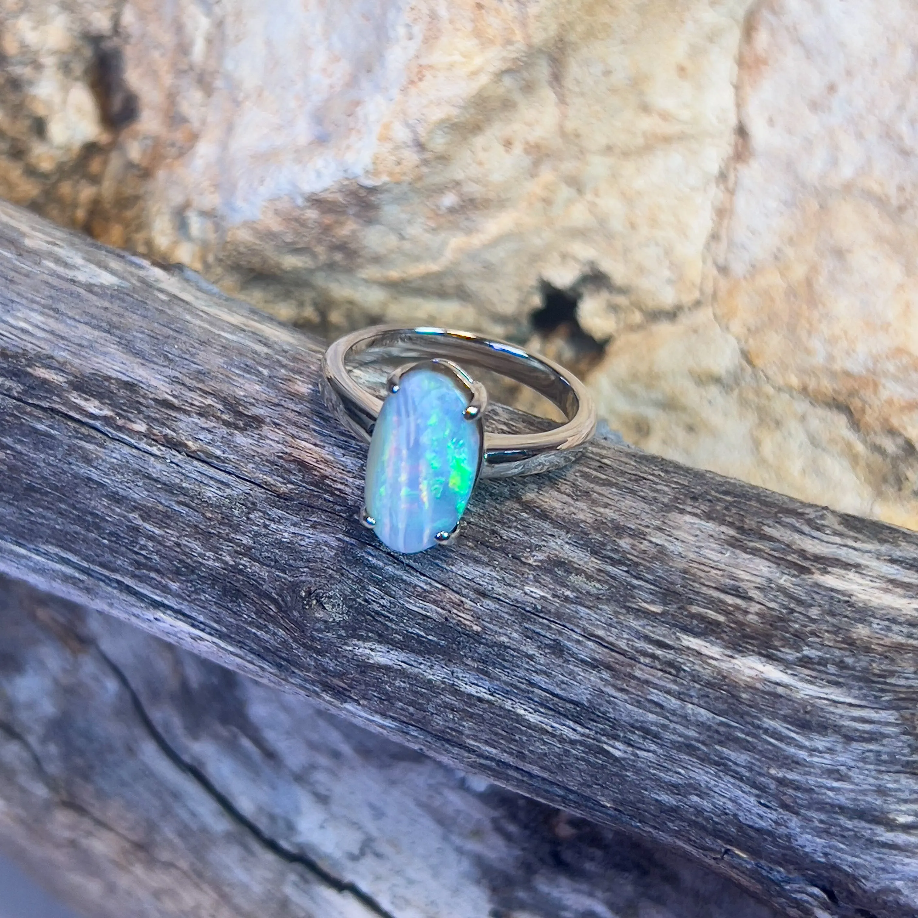 Sterling Silver Boulder Opal 2.9ct Oval claw set ring