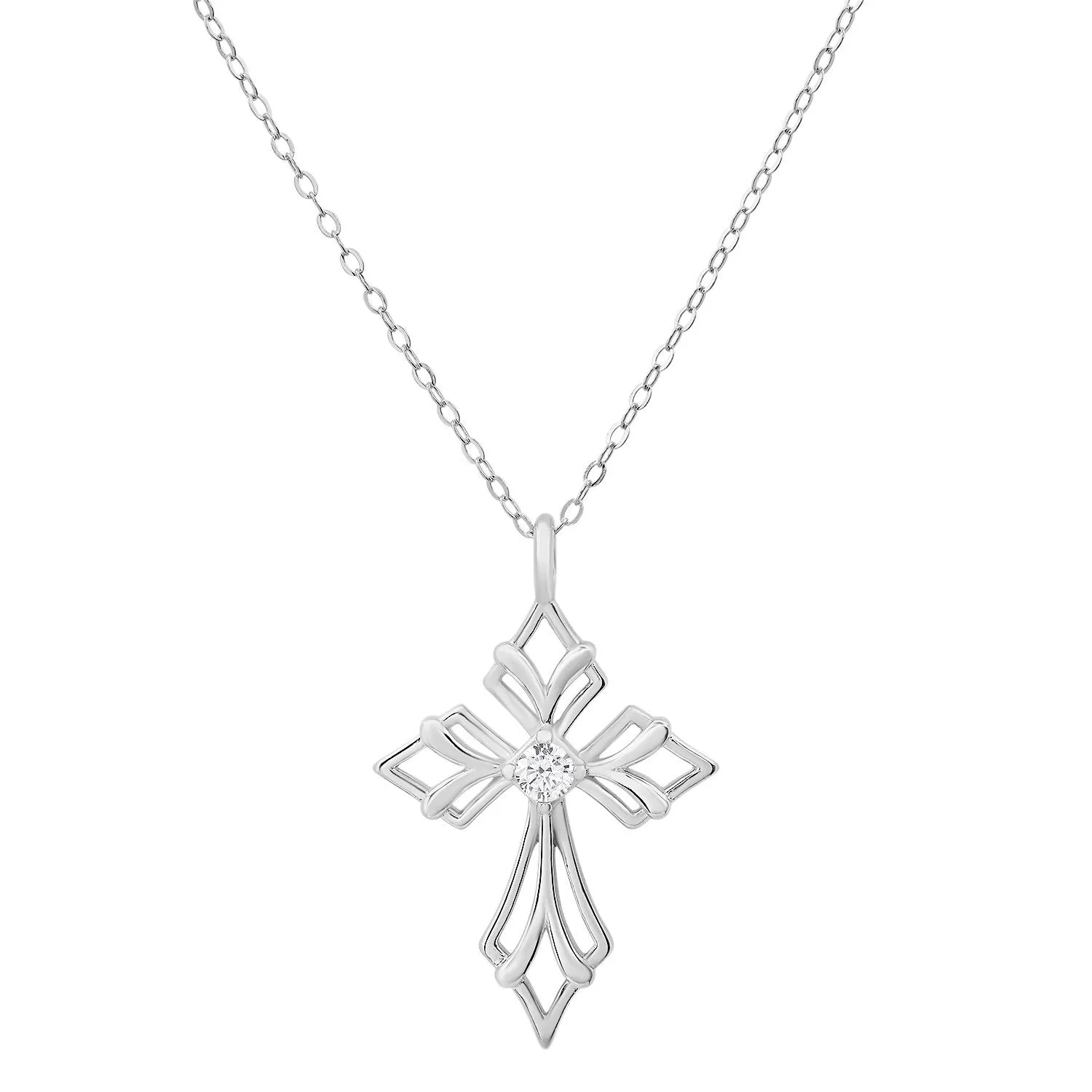 Sterling Silver Vintage CZ Cross Pendant Necklace