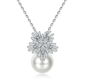 Stylish Clear CZ Flower Shell Pearl Pendant