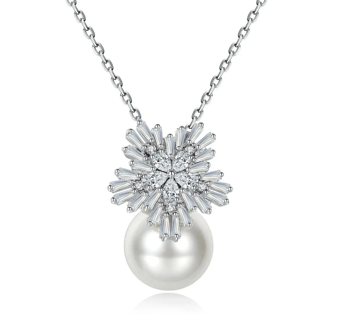 Stylish Clear CZ Flower Shell Pearl Pendant