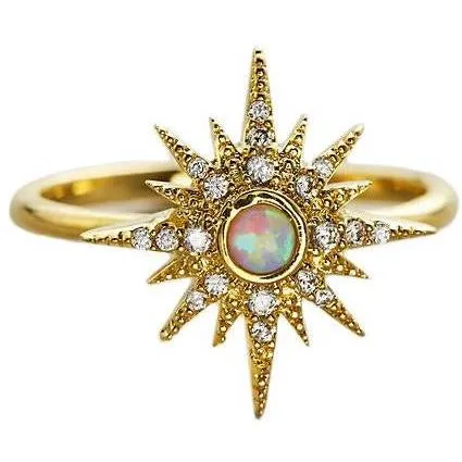 TAI Gold Starburst Ring with Opal Center