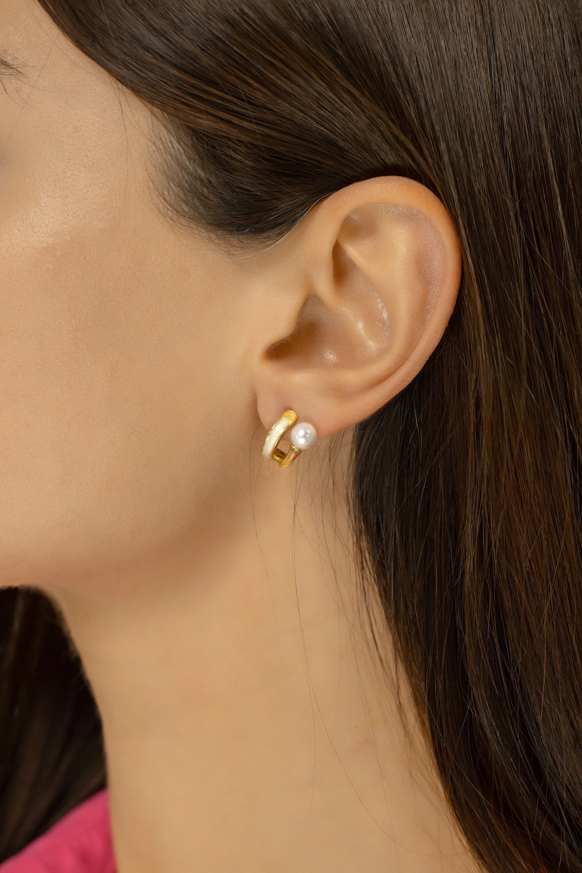 Tiny Enameled Studs with Pearl