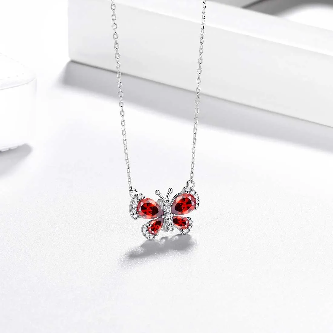 Tokyo Mart Butterfly Necklace Birthstone January Garnet Pendant Women Girls Jewelry Birthday Gift