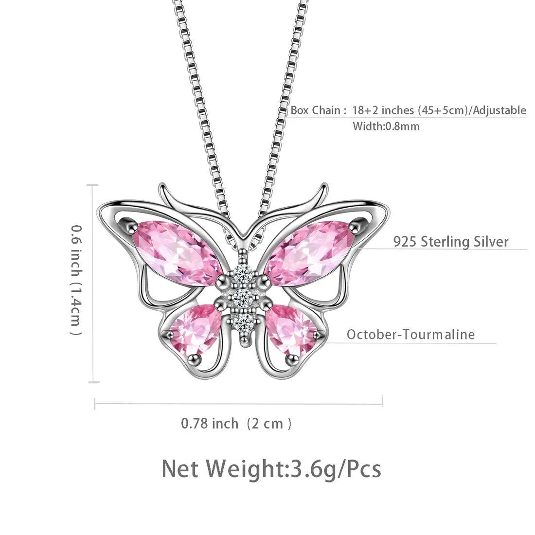 Tokyo Mart Butterfly Pendant Necklace Birthstone October Tourmaline Women Girls Jewelry Birthday Gift