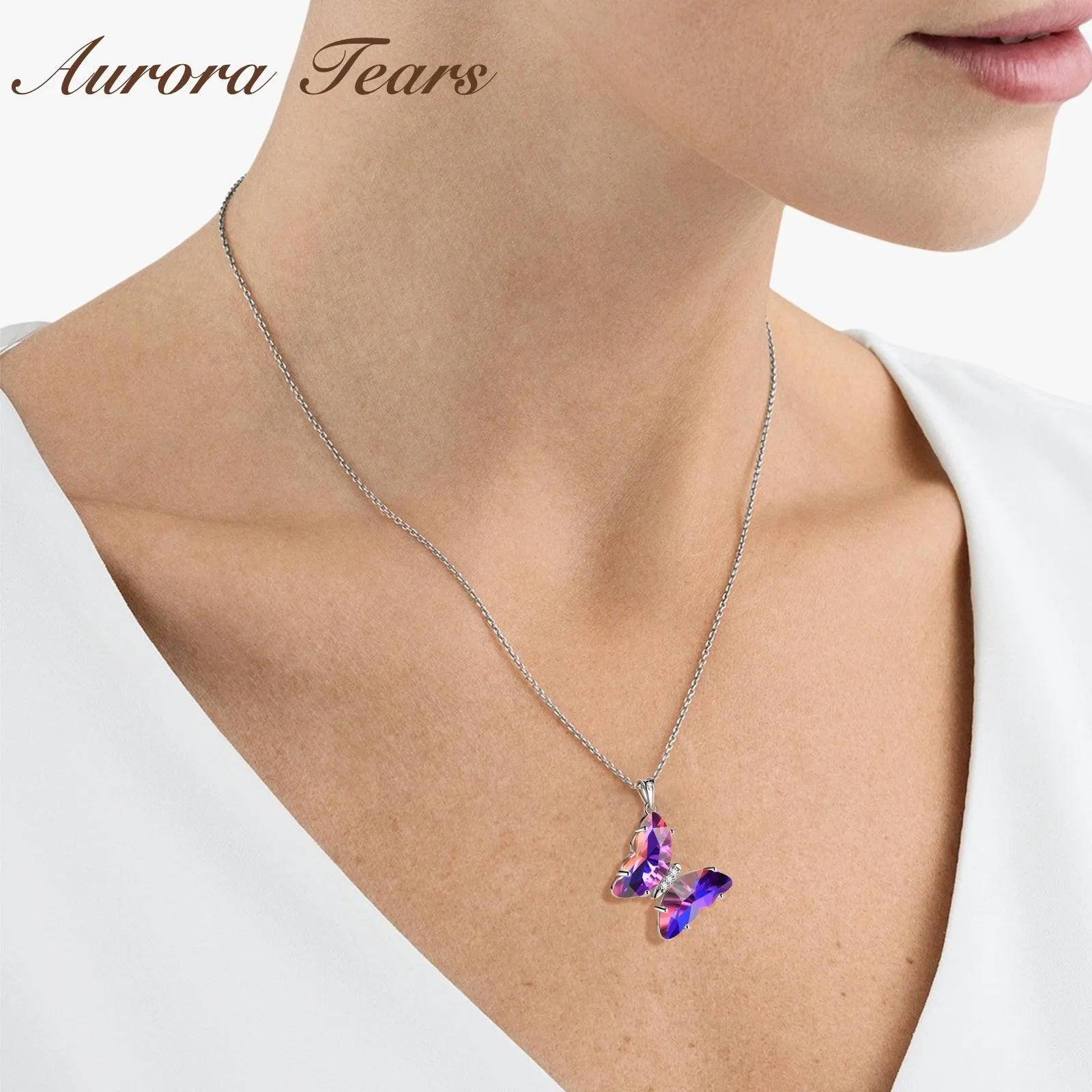 Tokyo Mart Purple Butterfly Necklace February Amethyst Birthstone Pendant Women Girls Jewelry Birthday Gift