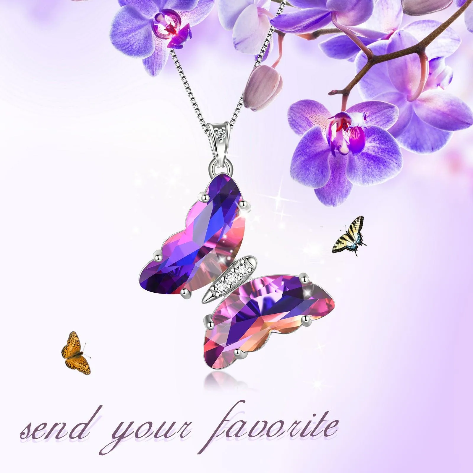 Tokyo Mart Purple Butterfly Necklace February Amethyst Birthstone Pendant Women Girls Jewelry Birthday Gift