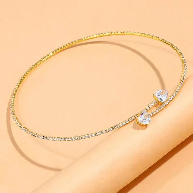 TREAZY Women Diamante Rhinestone Choker Necklace Silver Color Wedding Bridal Party Crystal Collar Choker Chain Necklace Jewelry