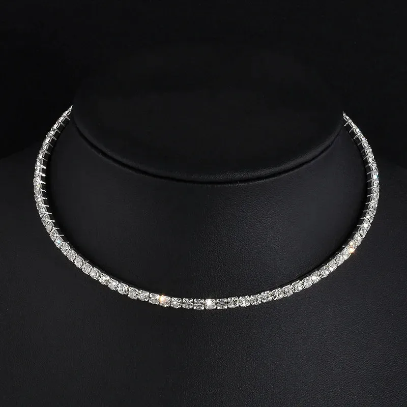 TREAZY Women Diamante Rhinestone Choker Necklace Silver Color Wedding Bridal Party Crystal Collar Choker Chain Necklace Jewelry