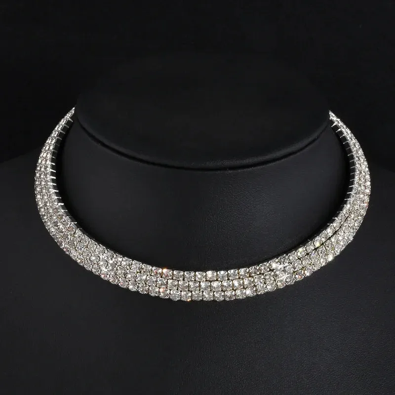 TREAZY Women Diamante Rhinestone Choker Necklace Silver Color Wedding Bridal Party Crystal Collar Choker Chain Necklace Jewelry