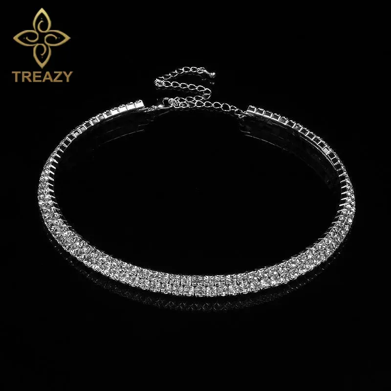 TREAZY Women Diamante Rhinestone Choker Necklace Silver Color Wedding Bridal Party Crystal Collar Choker Chain Necklace Jewelry