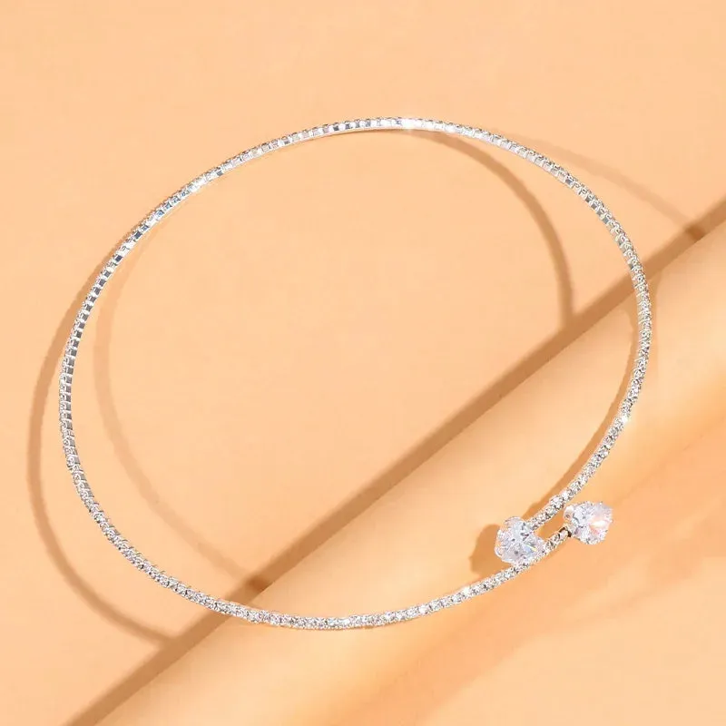 TREAZY Women Diamante Rhinestone Choker Necklace Silver Color Wedding Bridal Party Crystal Collar Choker Chain Necklace Jewelry