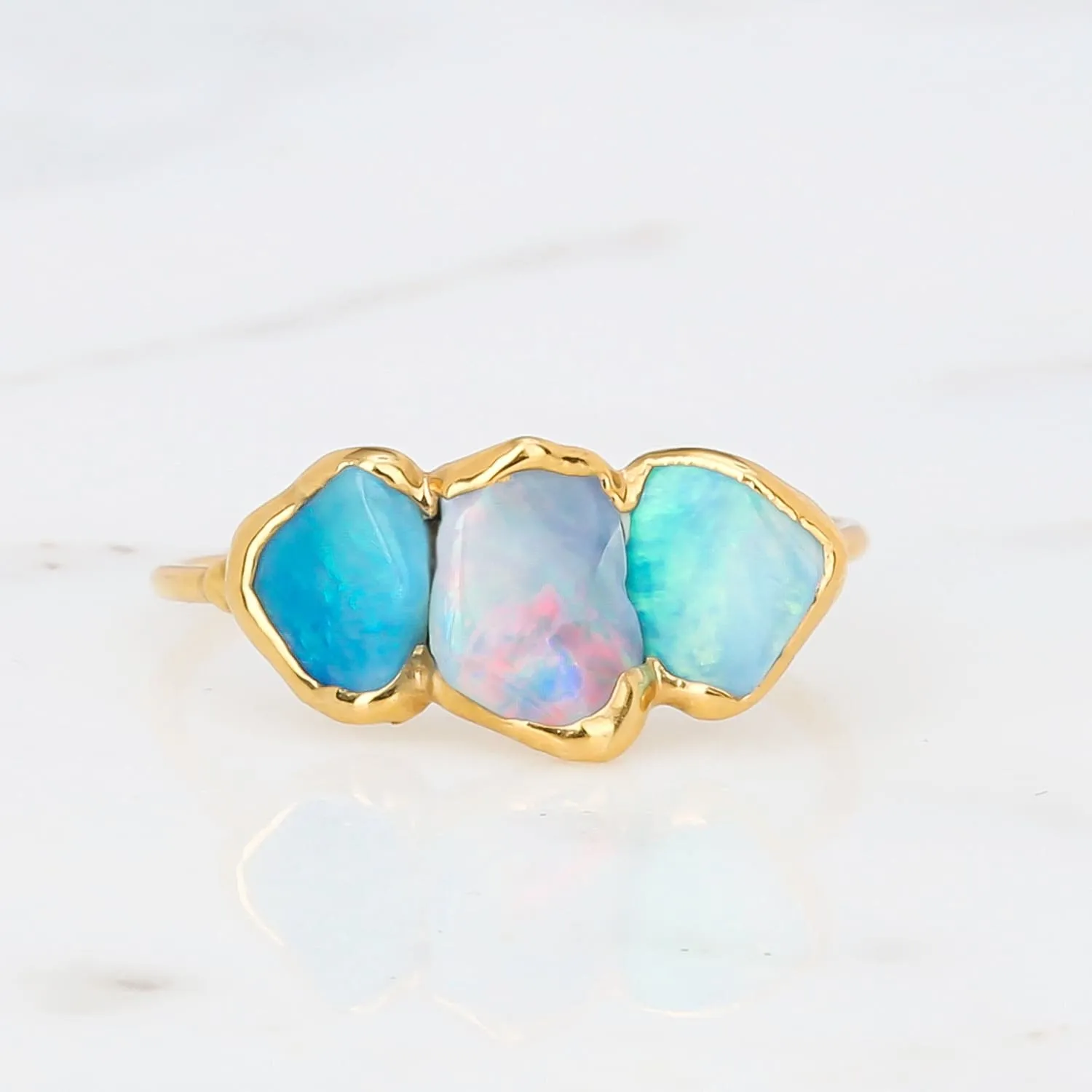 Triple Raw Opal Ring for Women, Gold Ring, Opal Ring, Unique Gift for Her, Gemstone Ring, Opal Engagement Ring, October Birthstone