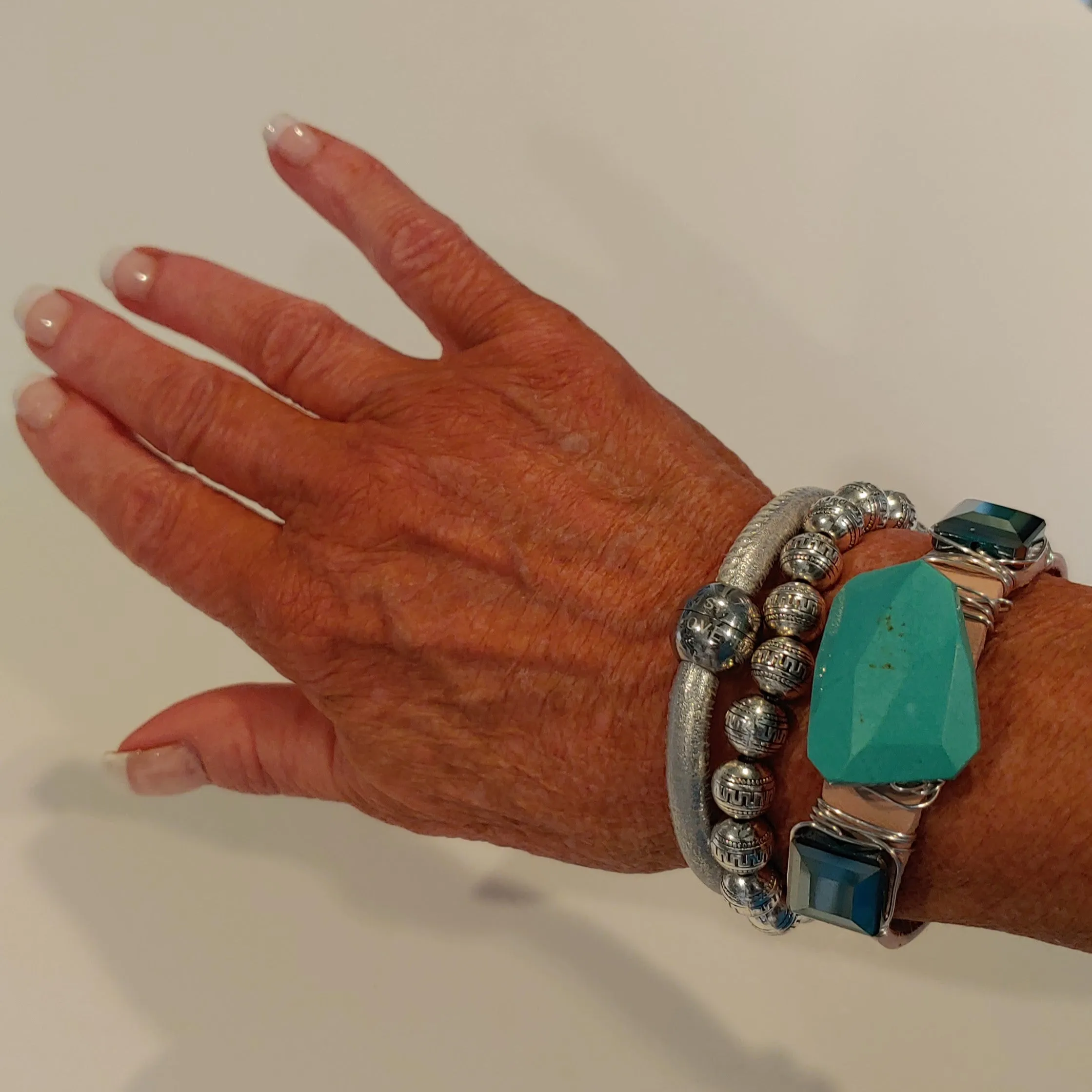 Turquoise & Silver Bracelet Stack Set