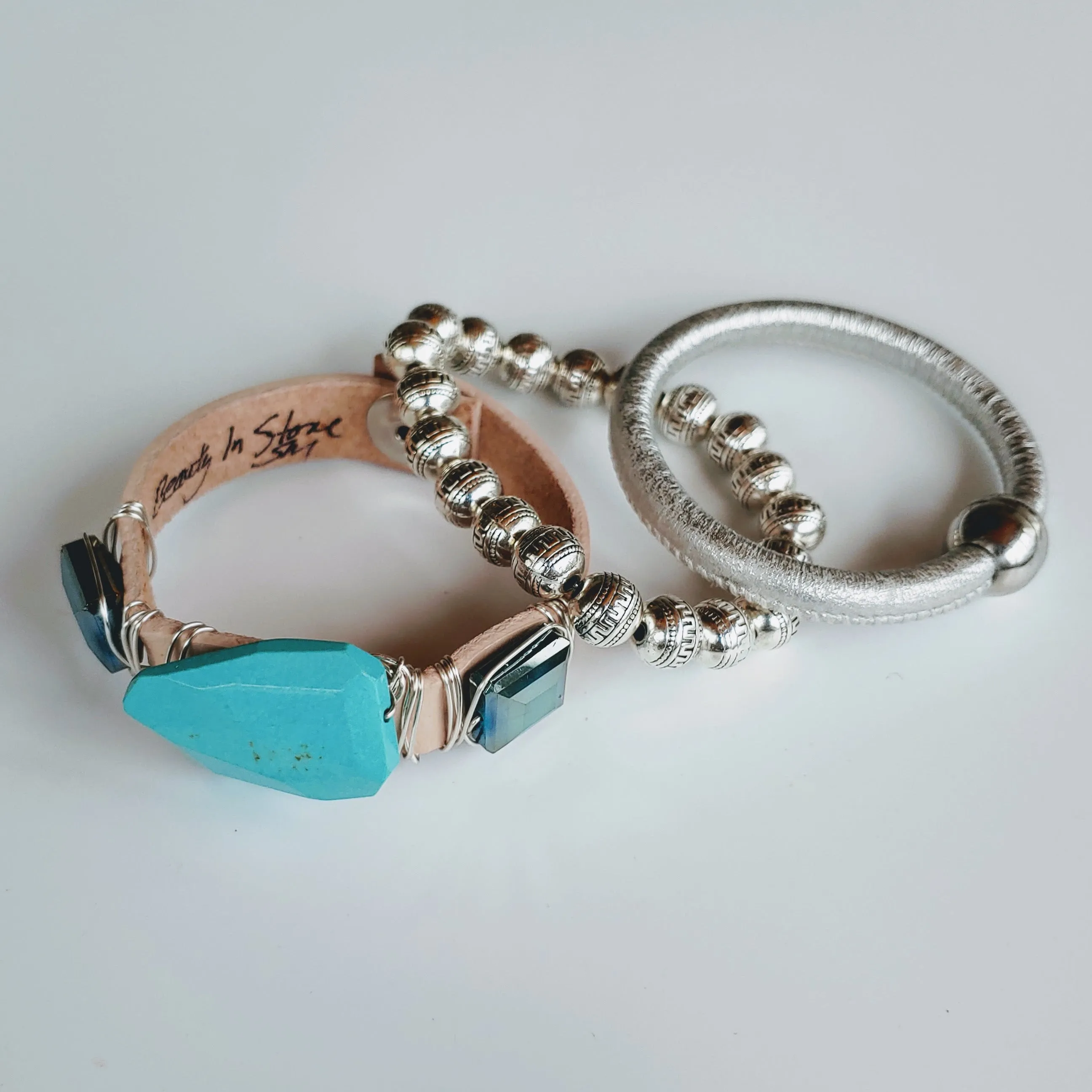 Turquoise & Silver Bracelet Stack Set