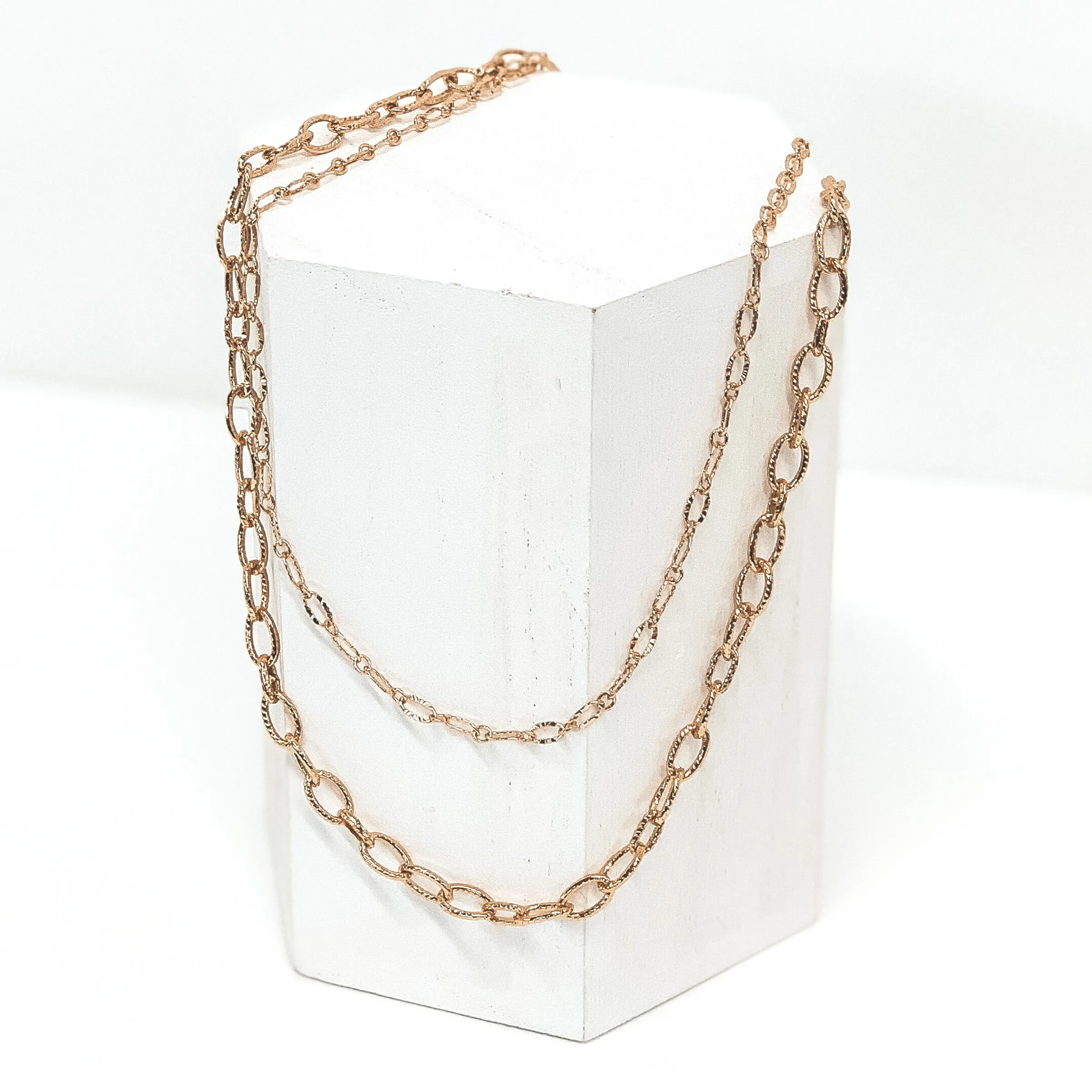 Two Strand Hammered Chain Link Necklace in Gold