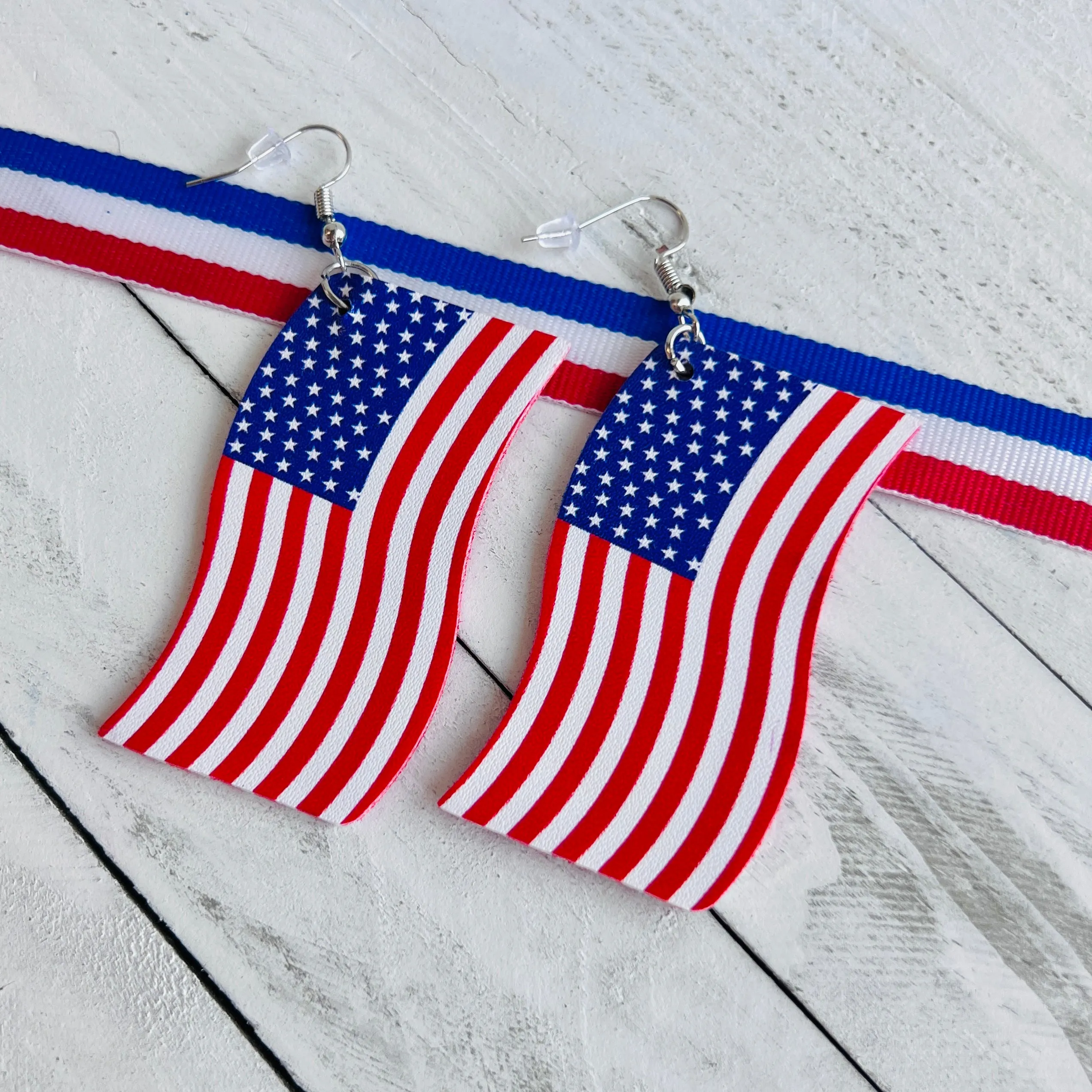 USA Flag Faux Leather Ear Bling