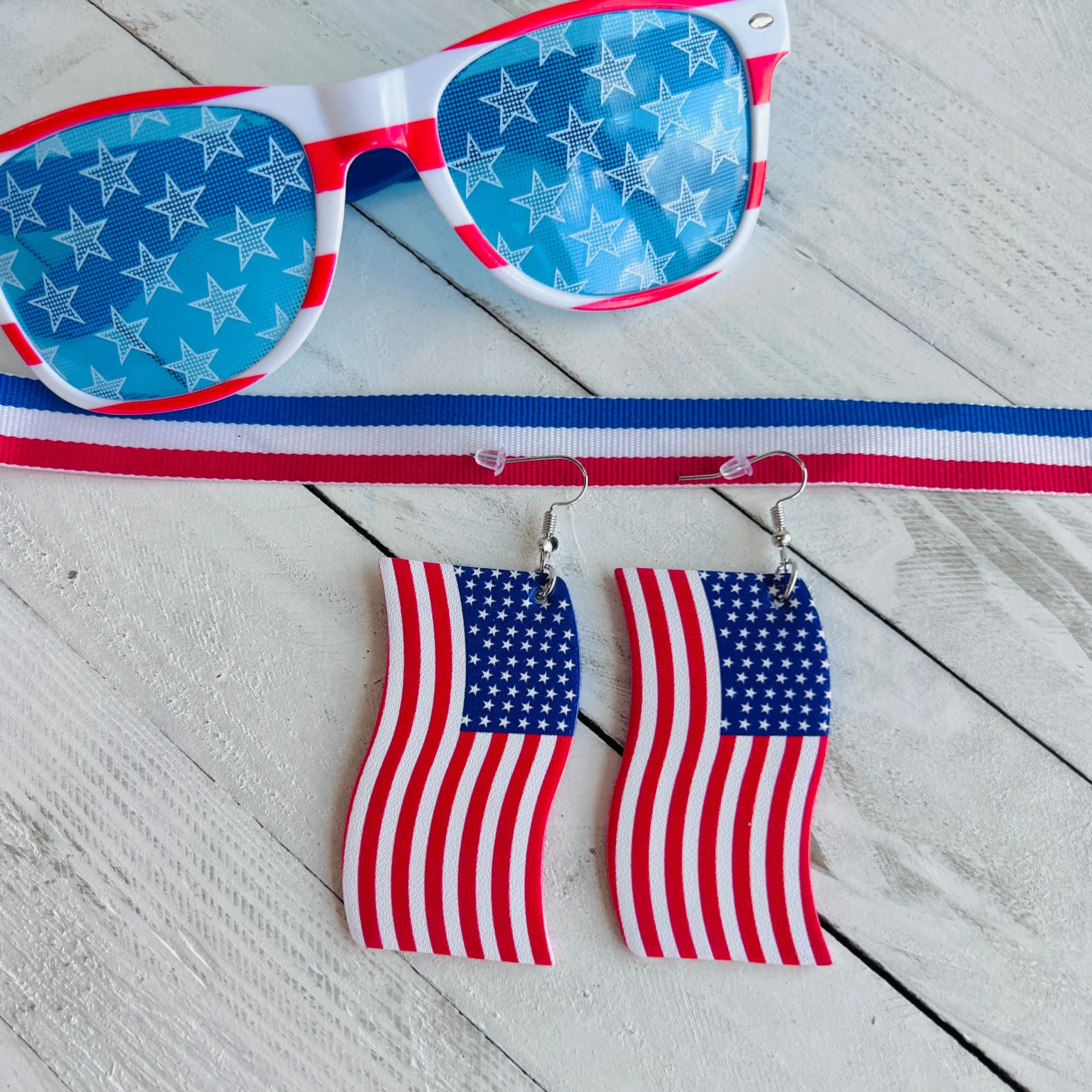 USA Flag Faux Leather Ear Bling