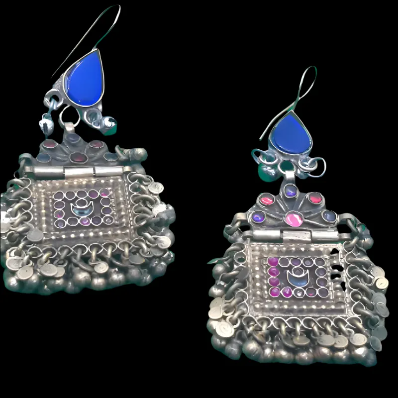 Vintage Big Blue Stone Earrings