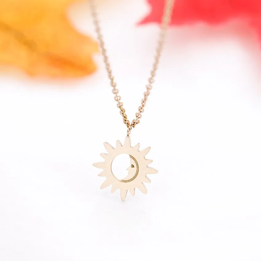 Vintage Crescent Moon And Sun Pendant Necklaces