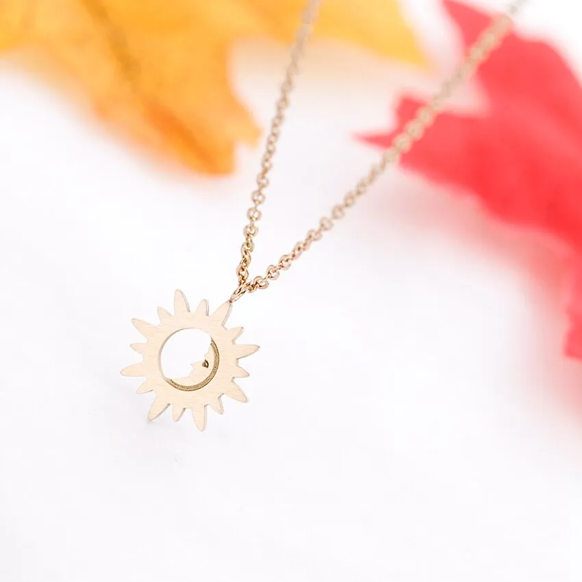 Vintage Crescent Moon And Sun Pendant Necklaces