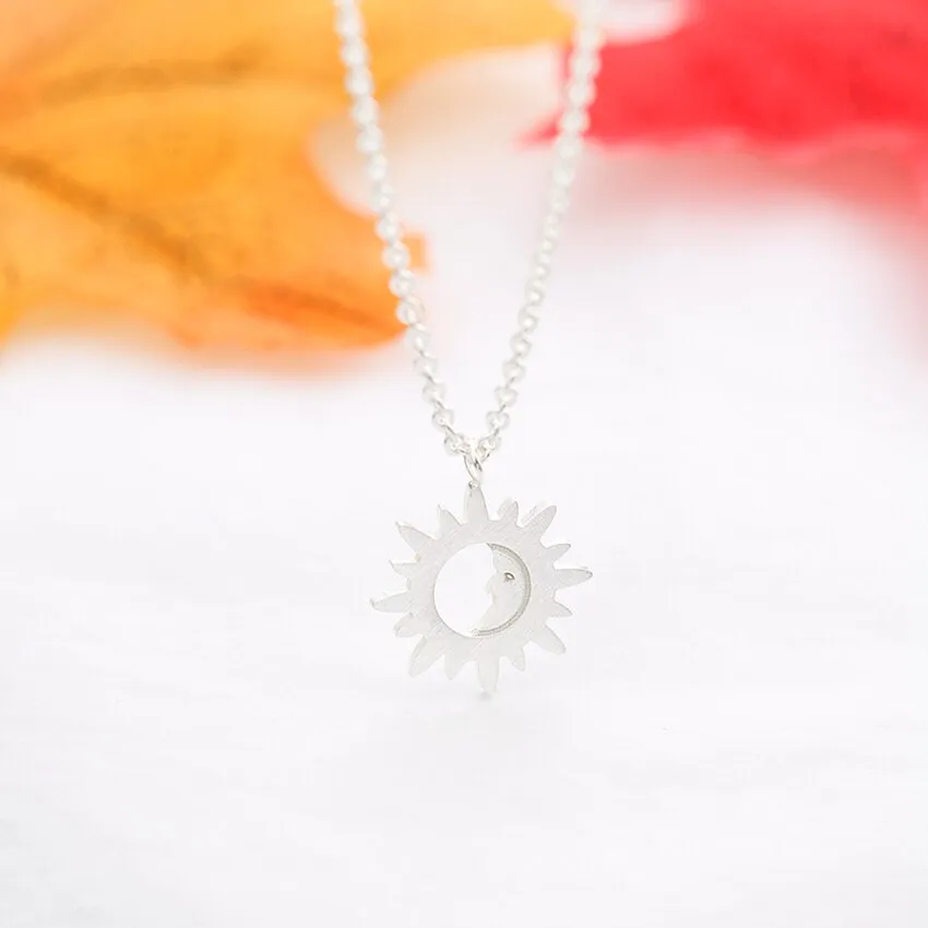 Vintage Crescent Moon And Sun Pendant Necklaces