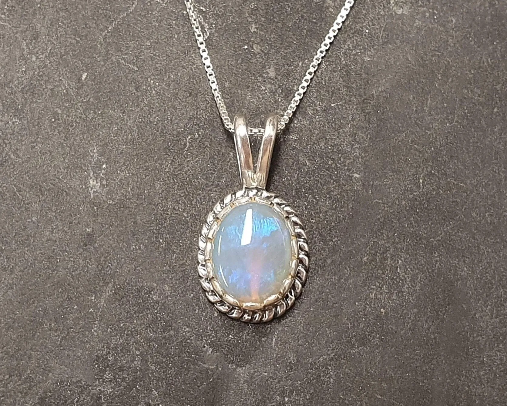 Vintage Opal Necklace - Opal Solitaire Pendant - October Birthstone Necklace