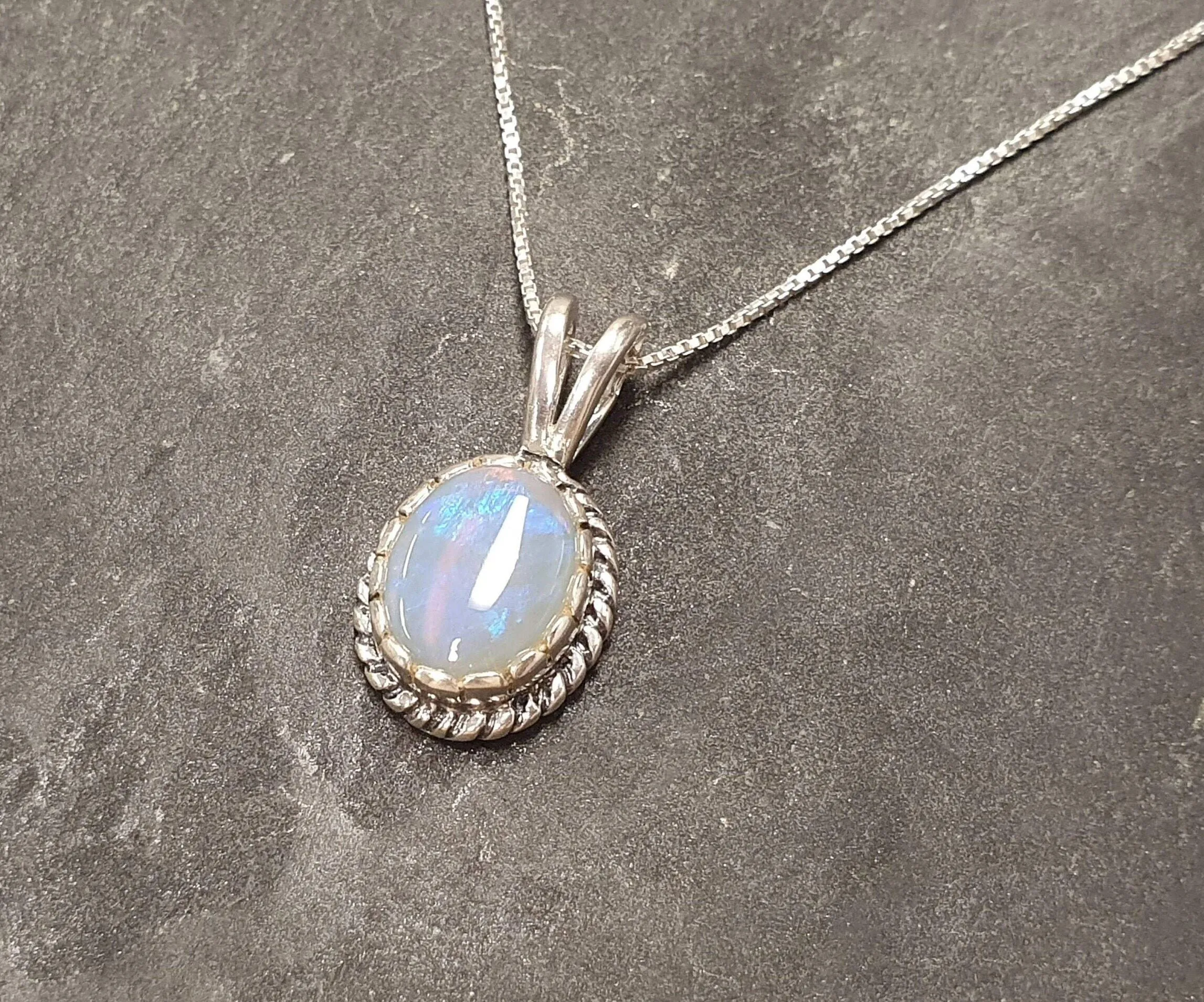 Vintage Opal Necklace - Opal Solitaire Pendant - October Birthstone Necklace